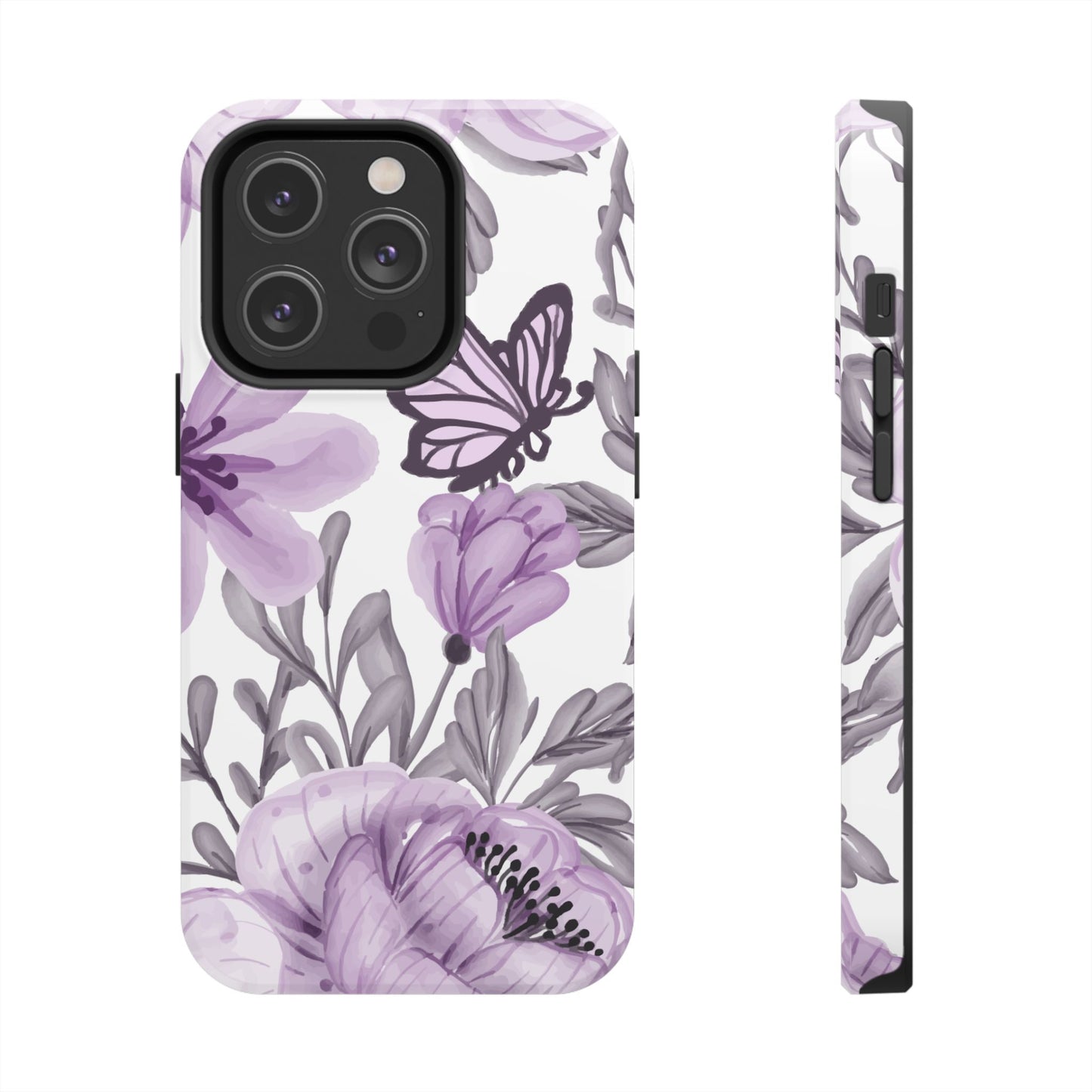 Lavender Bloom Butterfly iPhone Case – Delicate Floral Design with Watercolor Details
