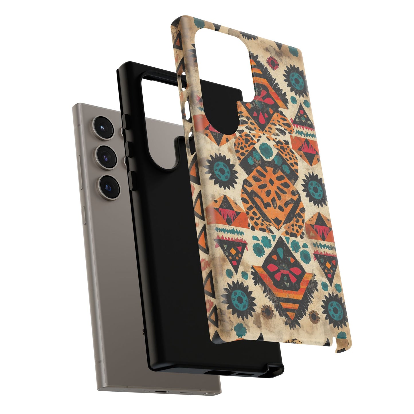Bohemian Leopard & Tribal Floral Tough Samsung Galaxy Case – Vibrant Eclectic Design, Dual-Layer Protection