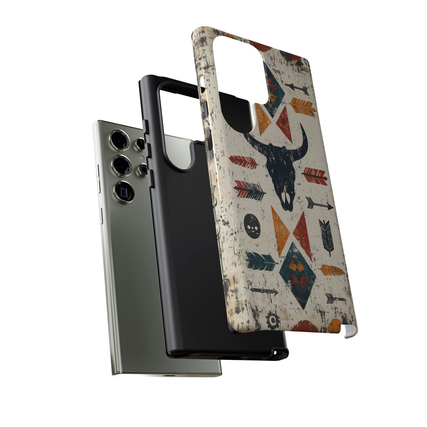 Tribal Bull Skull & Arrows Tough Samsung Galaxy Case – Rustic Western Design, Dual-Layer Protection