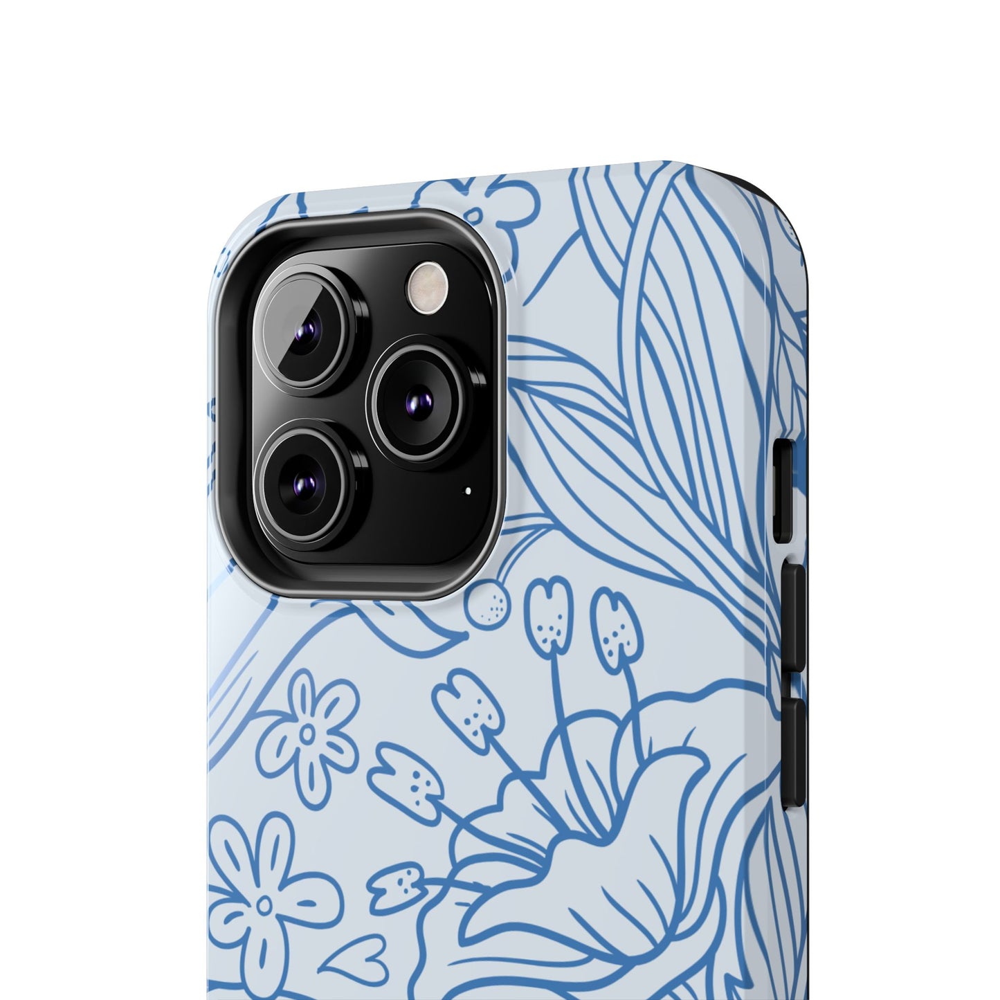 Dusty Blue Floral Line Art Tough iPhone Case – Minimalist Botanical Design with Dual-Layer Protection