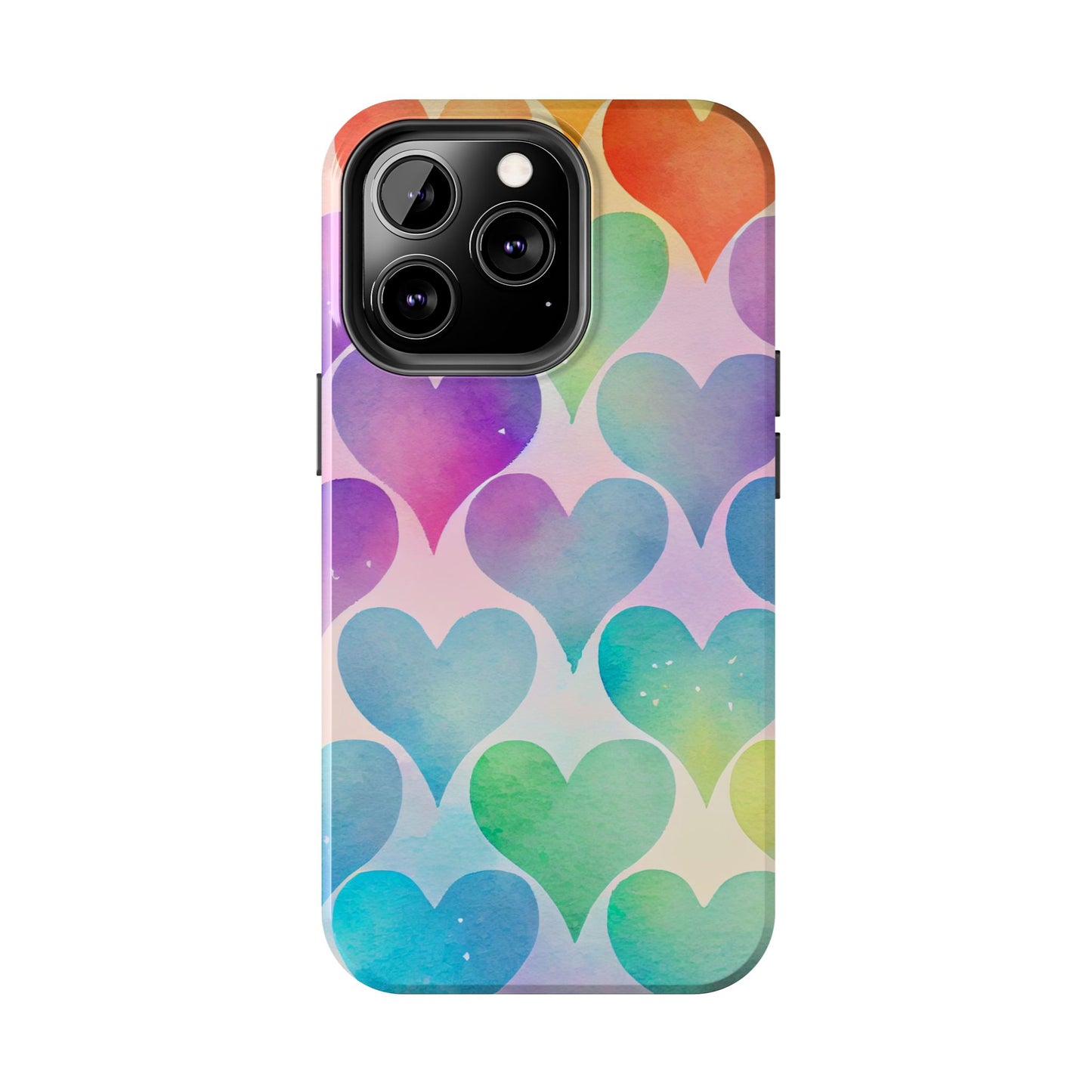 Rainbow Hearts Watercolor iPhone Case – Slim Design, Glossy Finish