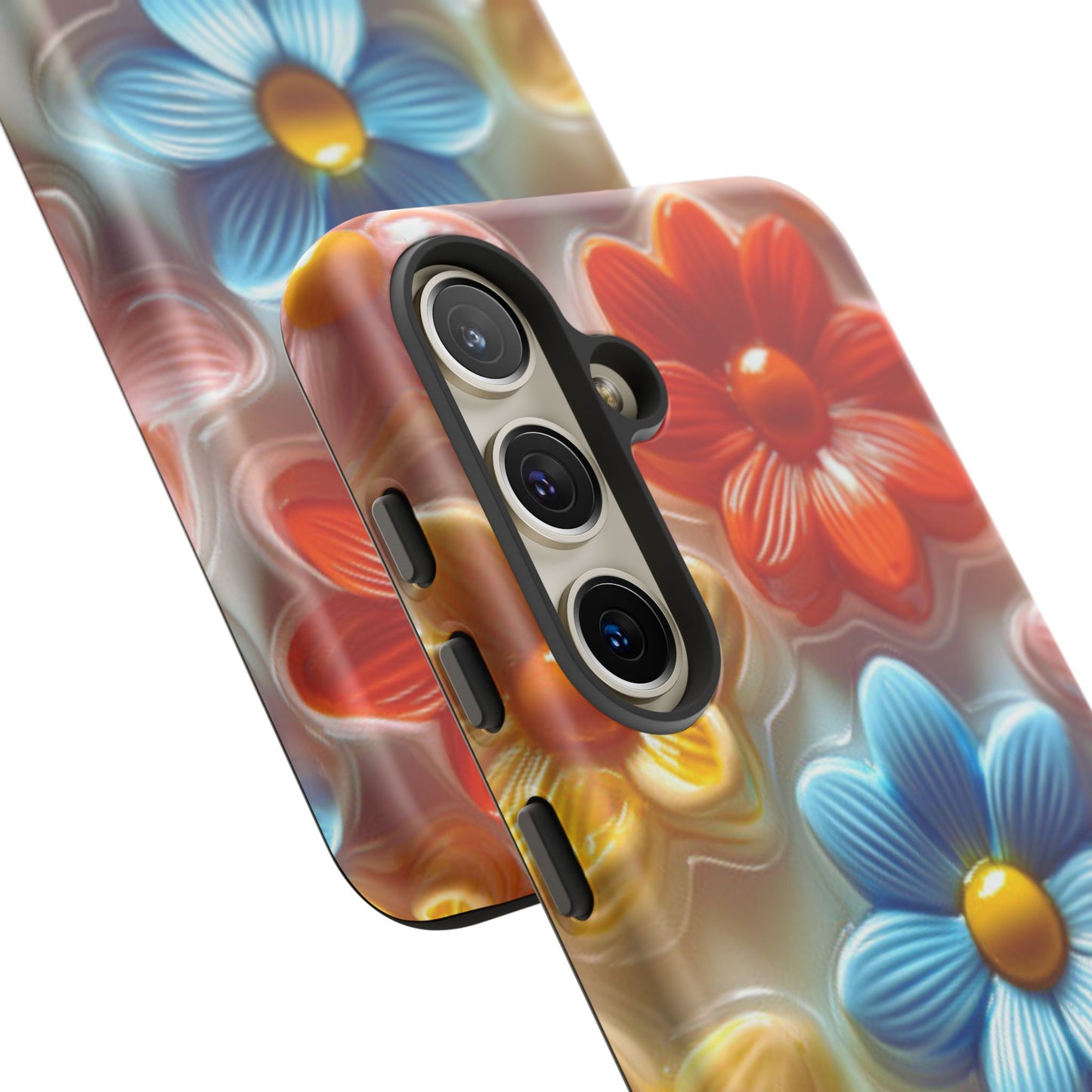 Glossy Retro Flower Samsung Galaxy Case – Colorful 3D Floral Design, Durable Protection