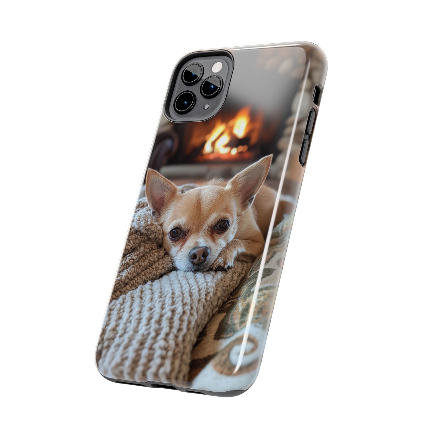 Relaxing Chihuahua by Fireplace iPhone Case – Warm and Stylish Protection