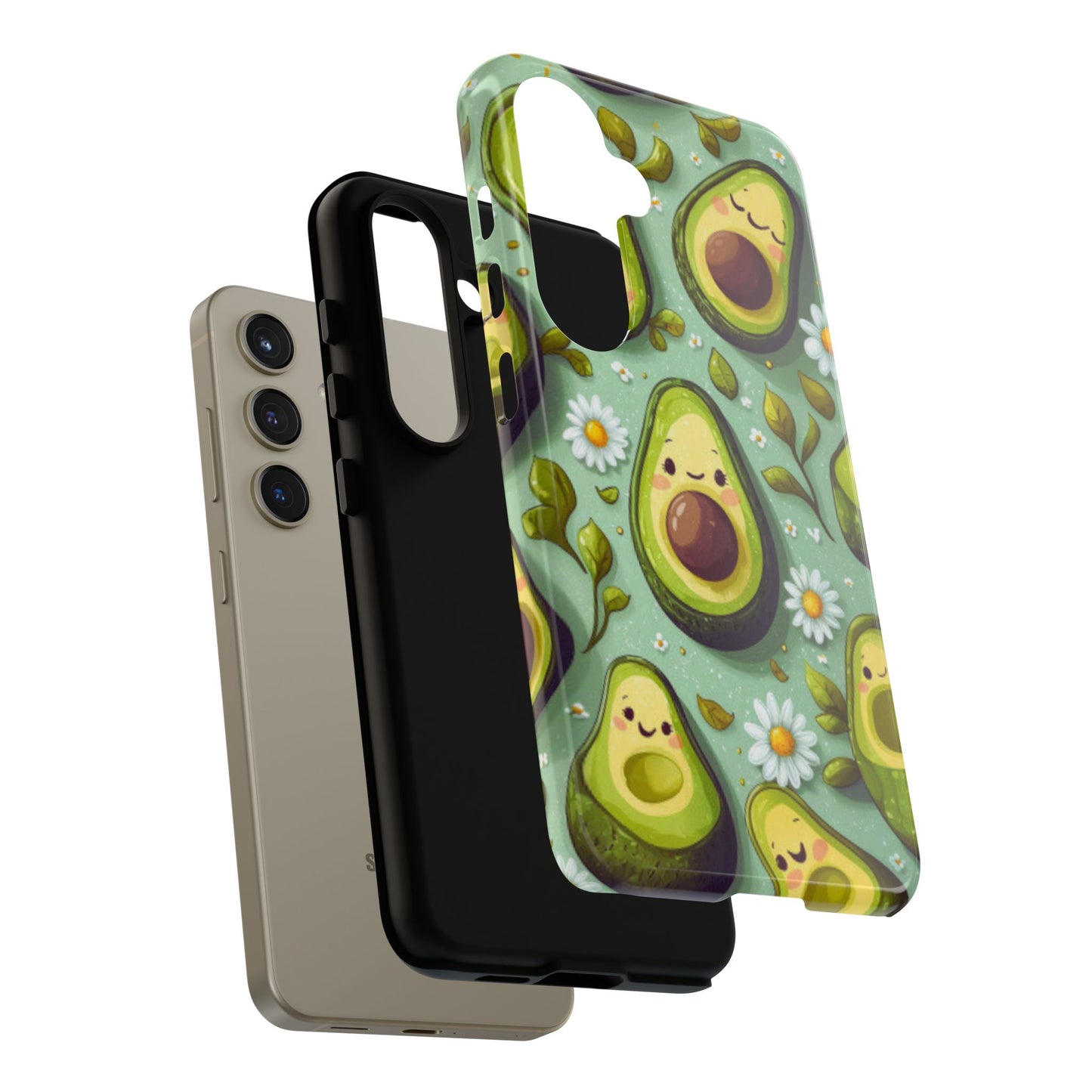 Cute Avocado Samsung Galaxy Case – Adorable Kawaii Avocados with Daisies, Shock-Resistant