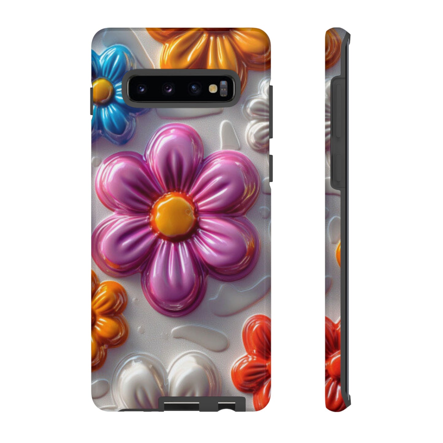 Glossy 3D Floral Samsung Galaxy  Case – Colorful Flower Pattern, Durable Protection