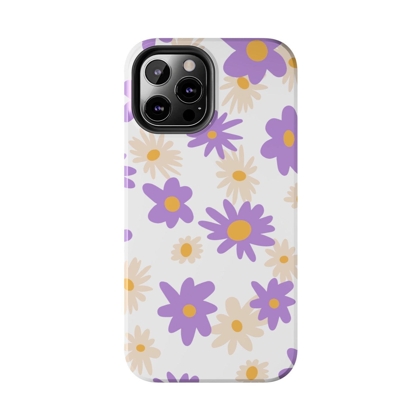 Retro Daisy Flower iPhone Case – Pastel Purple & Cream Floral Design with Matte Finish