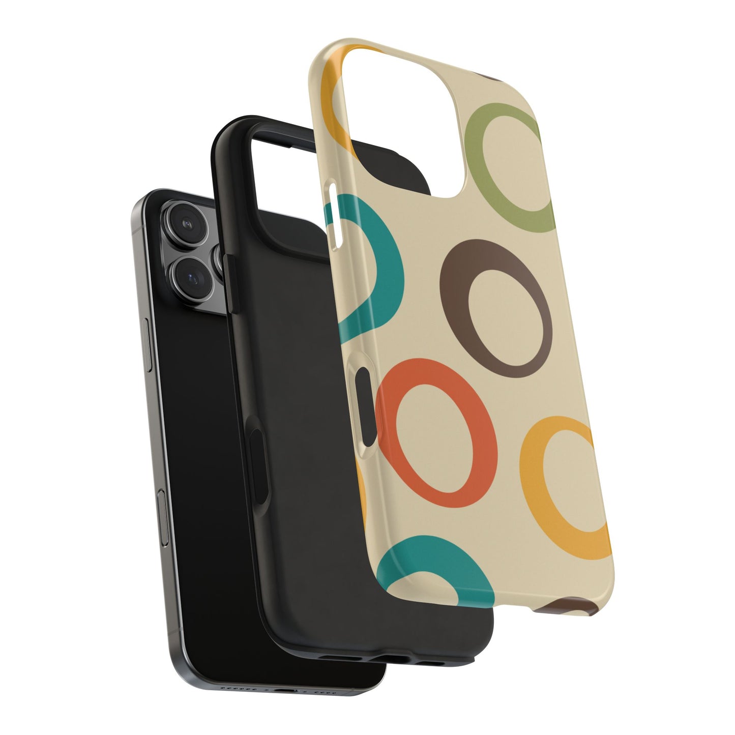 Retro Colorful Rings iPhone Case – Shockproof, Matte Finish, Dual-Layer Protection