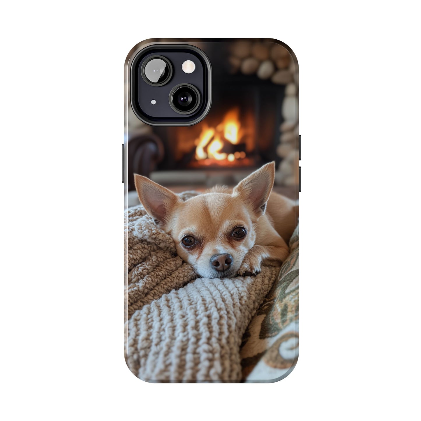 Relaxing Chihuahua by Fireplace iPhone Case – Warm and Stylish Protection