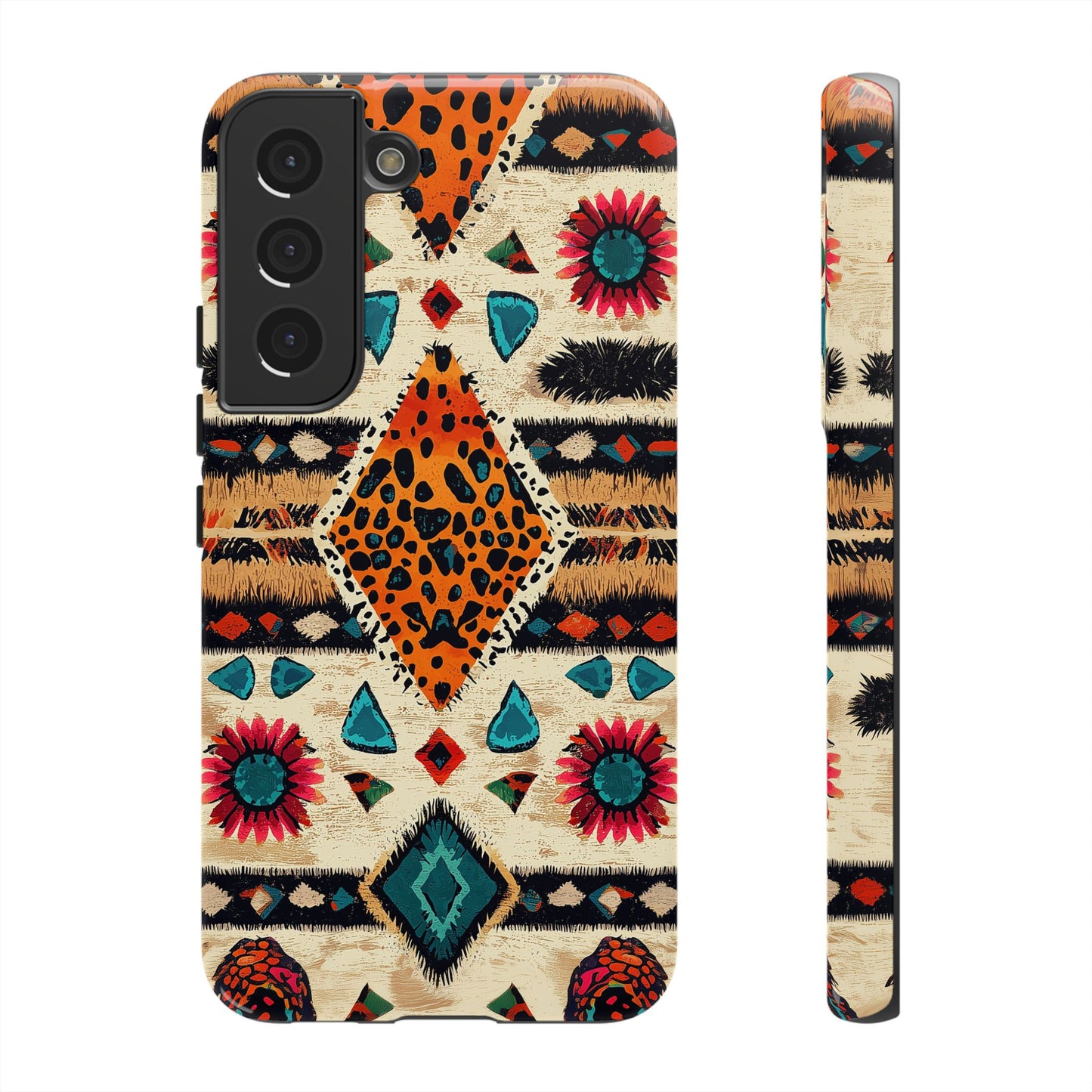 Wild Boho Leopard Print & Floral Tough Samsung Galaxy  Case – Eclectic Tribal Design, Dual-Layer Protection