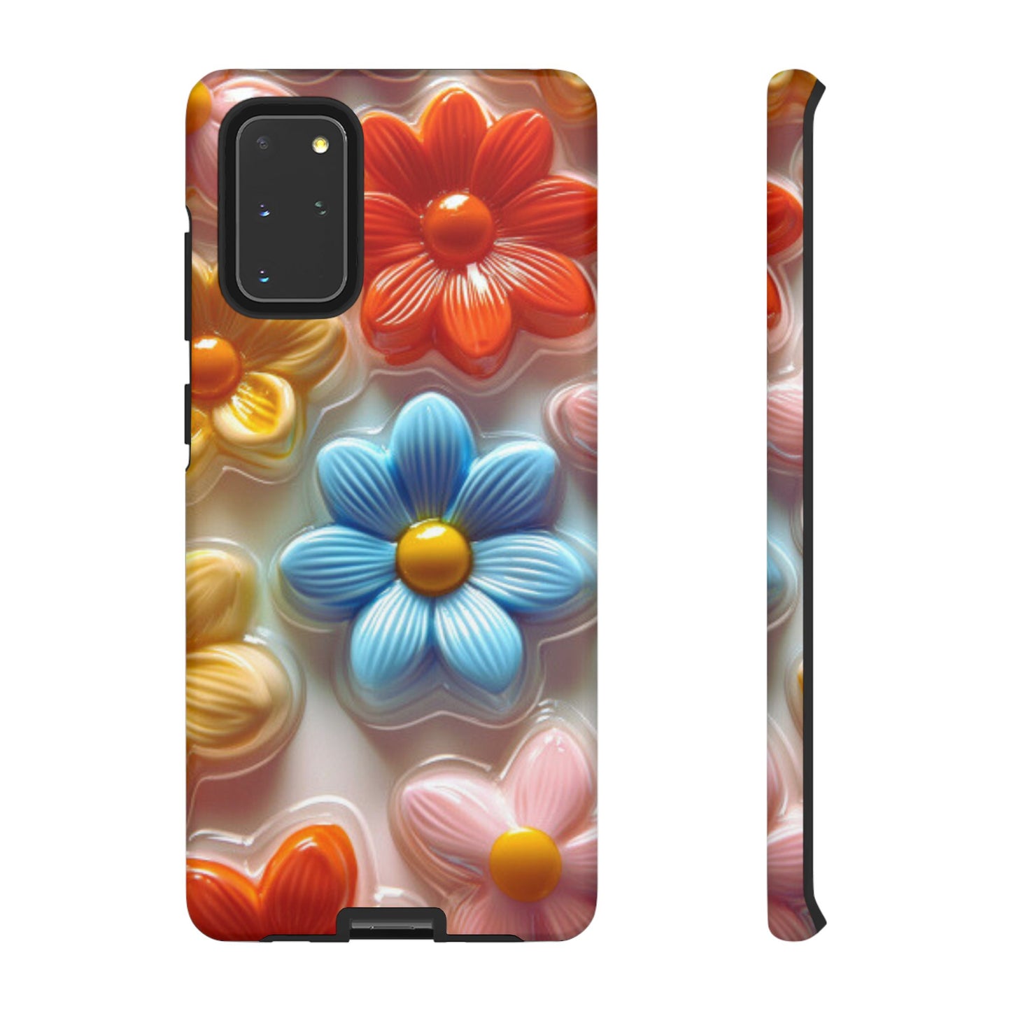 Glossy Retro Flower Samsung Galaxy Case – Colorful 3D Floral Design, Durable Protection