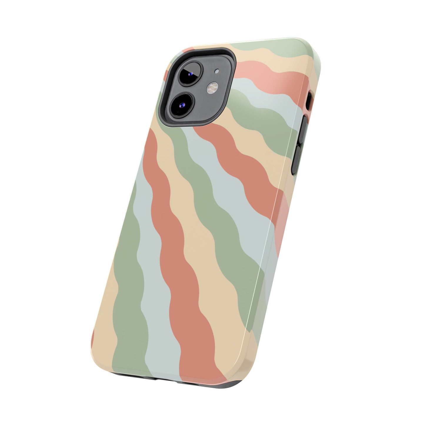 Earthy Retro Waves iPhone Case – 70s-Inspired Wavy Stripes in Soft Green, Cream, and Rust