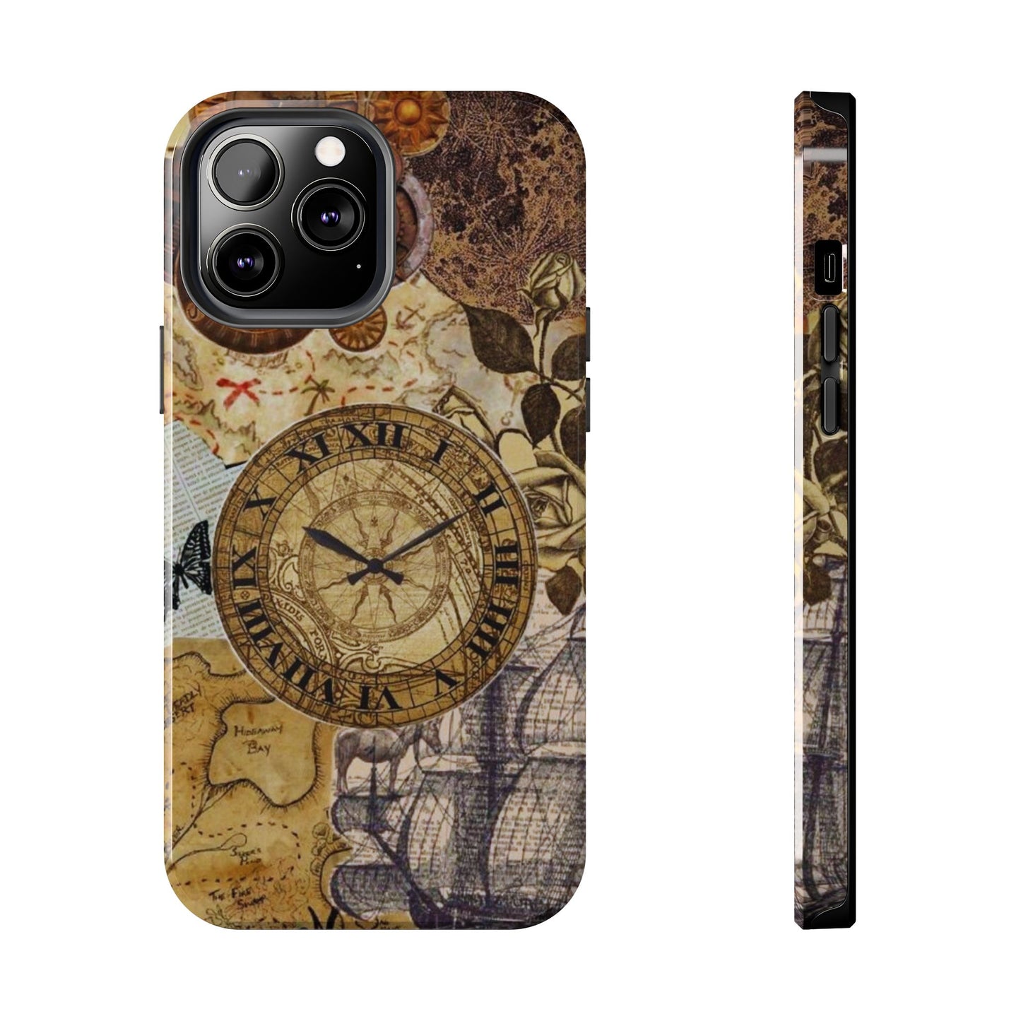 Steampunk Vintage Adventure iPhone Case – Dual - Layer Protection with Antique Map and Clock Design - BOGO Cases