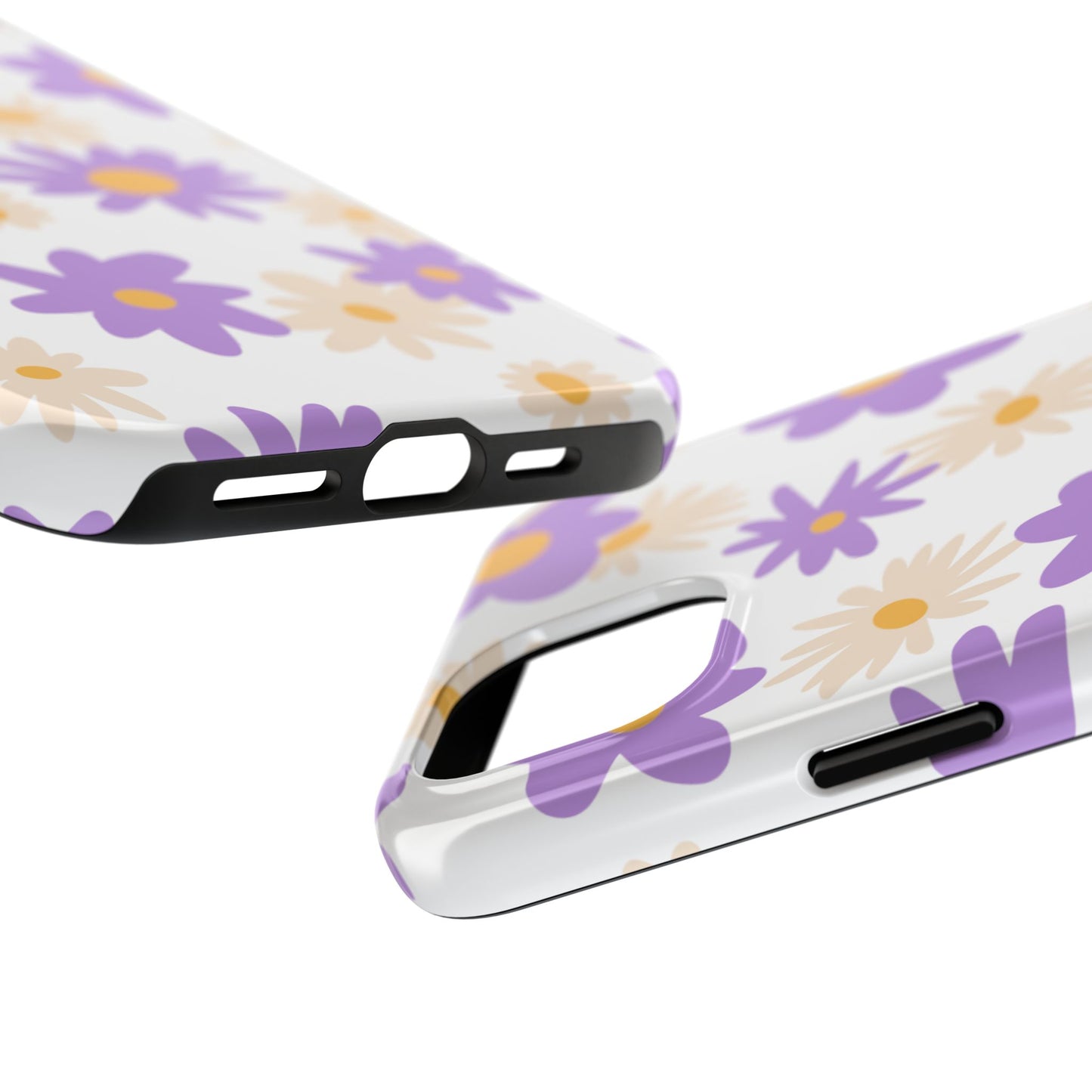 Retro Daisy Flower iPhone Case – Pastel Purple & Cream Floral Design with Matte Finish