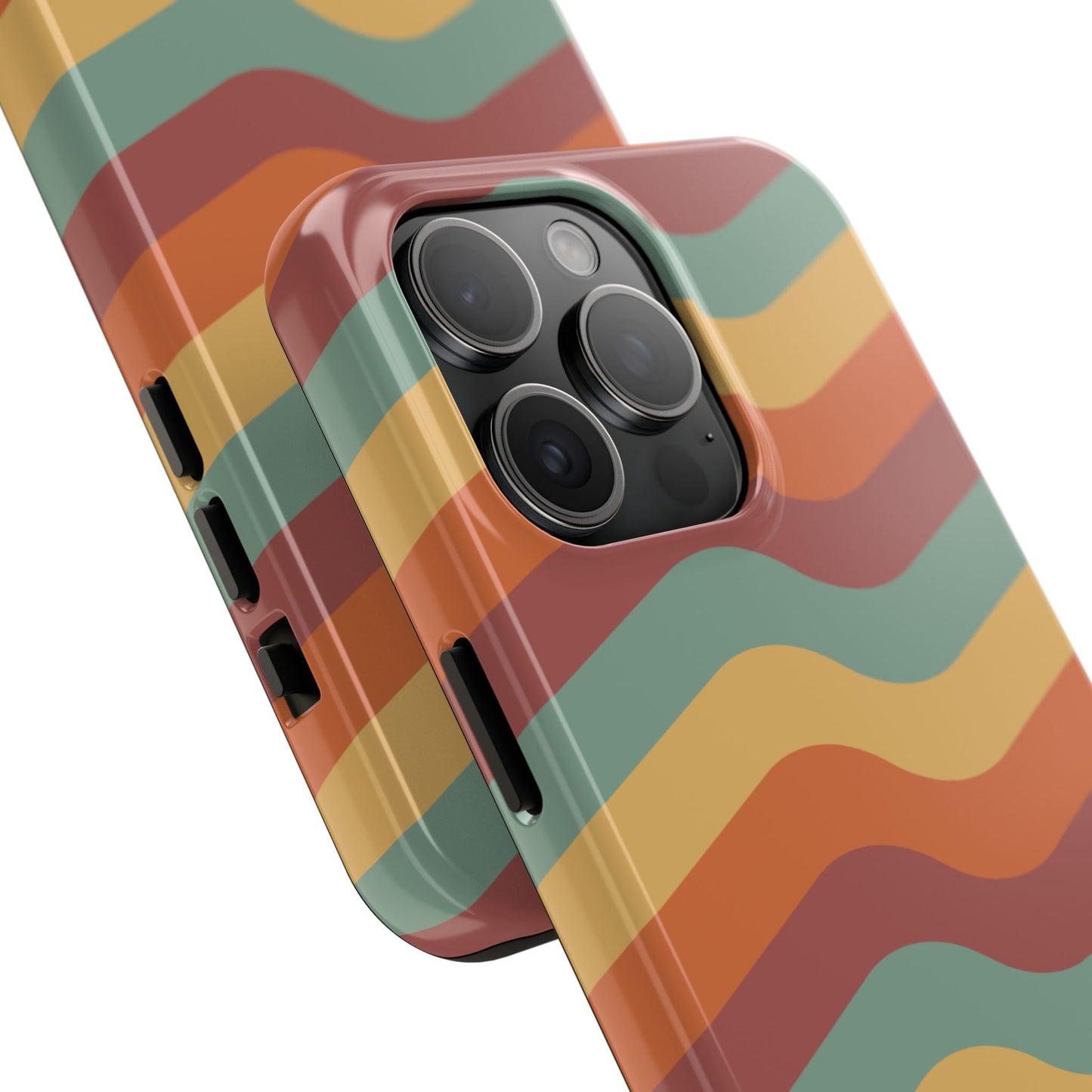 Retro Vibe Wavy Stripes iPhone Case – 70s-Inspired in Teal, Orange, and Rust