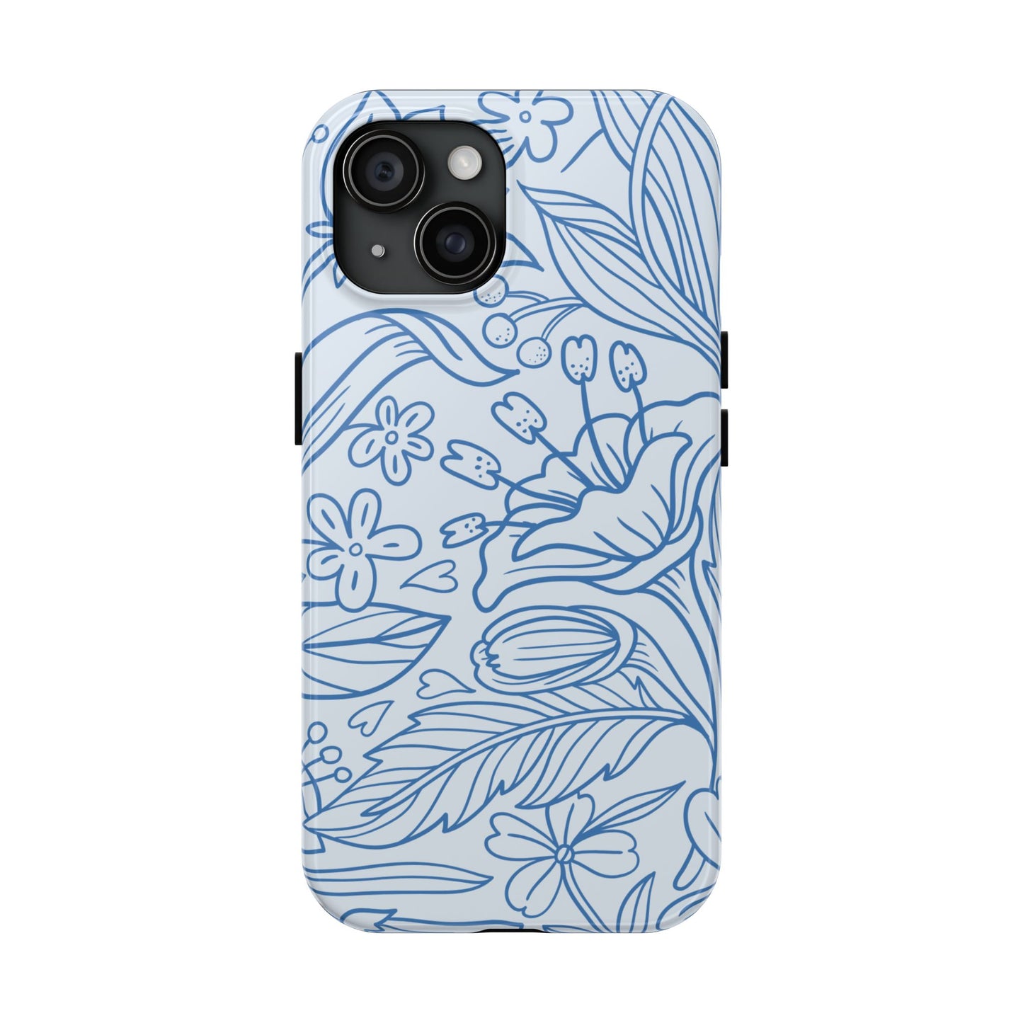 Dusty Blue Floral Line Art Tough iPhone Case – Minimalist Botanical Design with Dual-Layer Protection