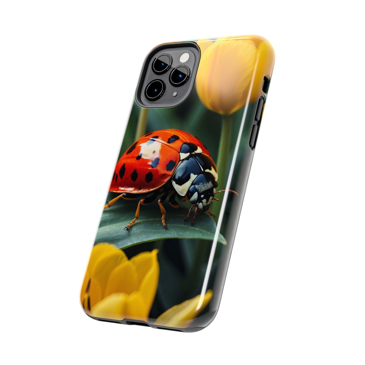 iPhone Case: Vibrant Ladybug Amidst a Lush Yellow Flower Garden