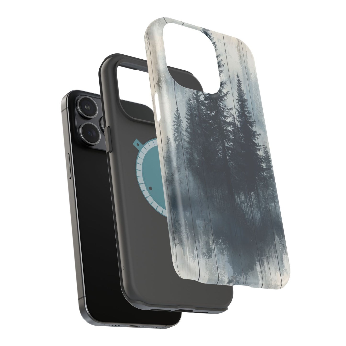 Rustic Pine Forest MagSafe iPhone Case - Blue Toned Woodland Design