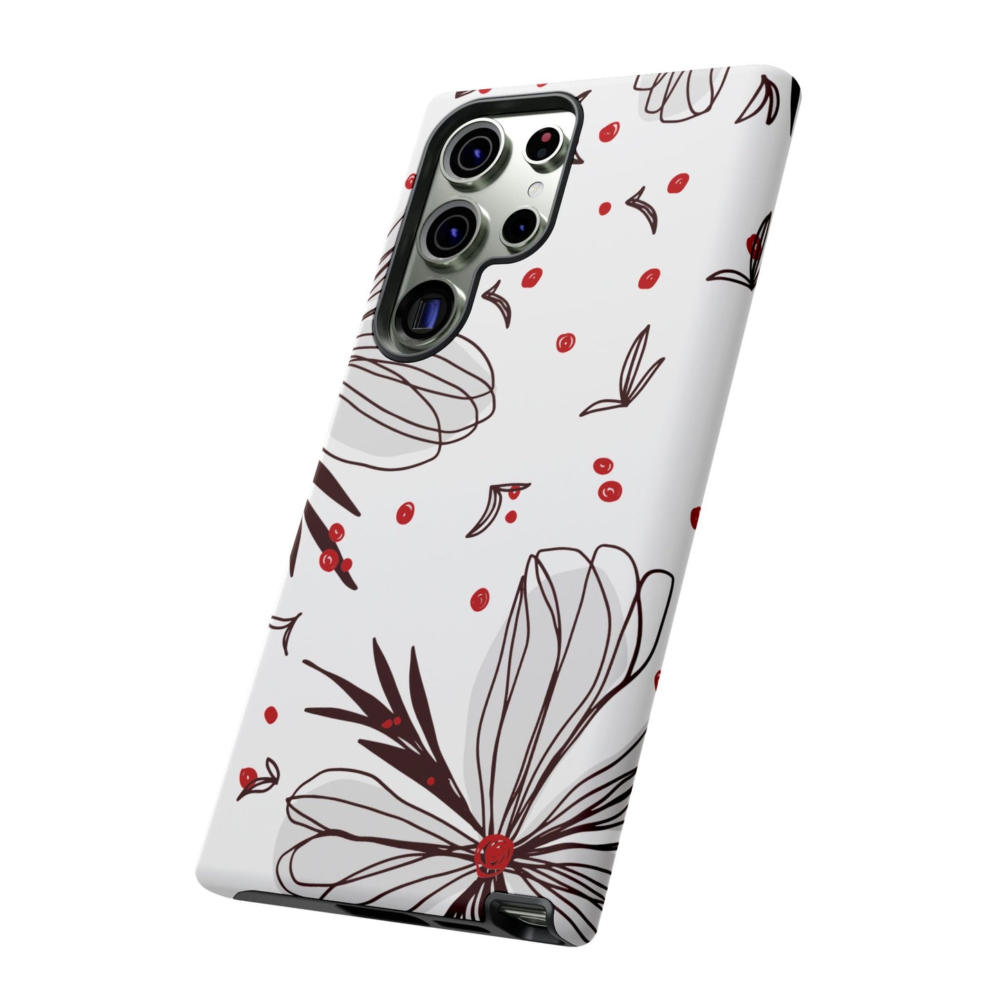 Minimalist Line Art Floral Tough Samsung Galaxy  Case – Bold Red and Black Design, Shockproof Protection