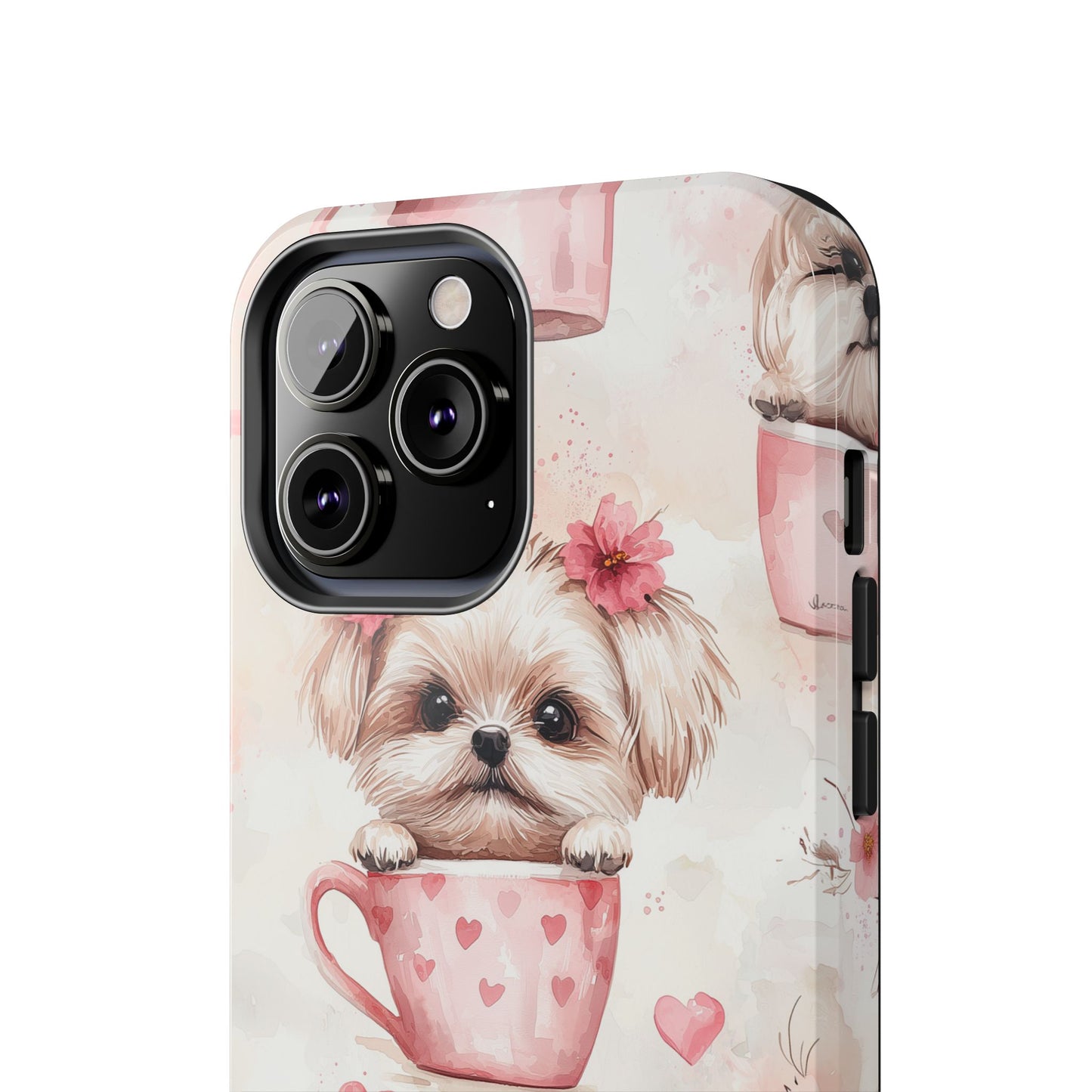 Floral Puppy in Teacup iPhone Case – Cute Pink Flower Design, Tough Dual - Layer Protection - BOGO Cases