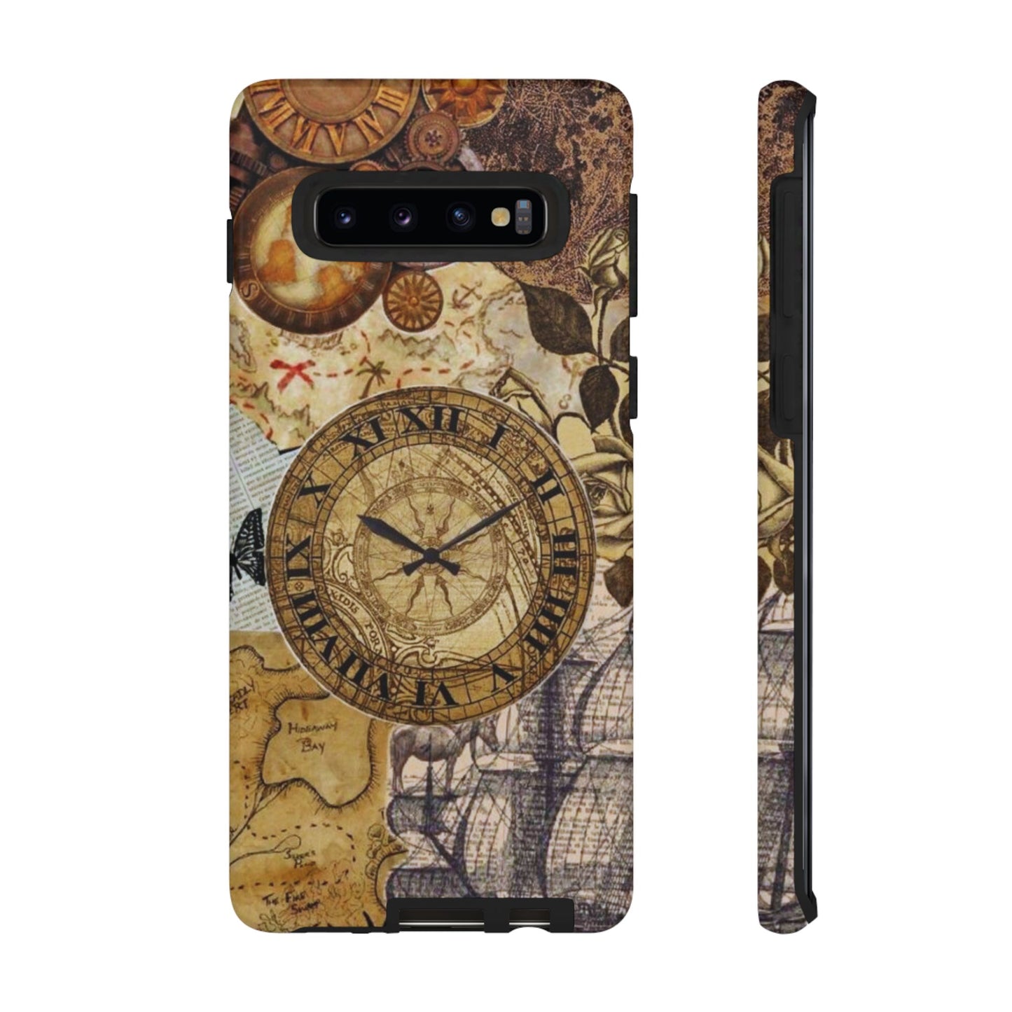 Steampunk Vintage Adventure Samsung Galaxy Case – Dual-Layer Protection with Antique Map and Clock Design