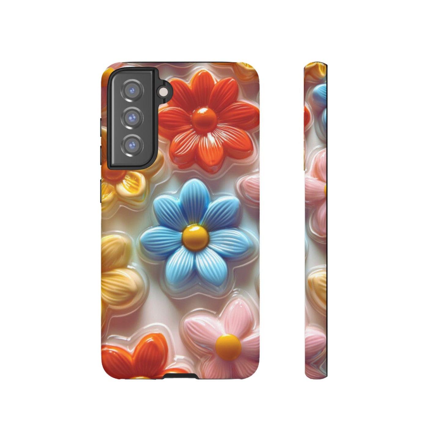 Glossy Retro Flower Samsung Galaxy Case – Colorful 3D Floral Design, Durable Protection