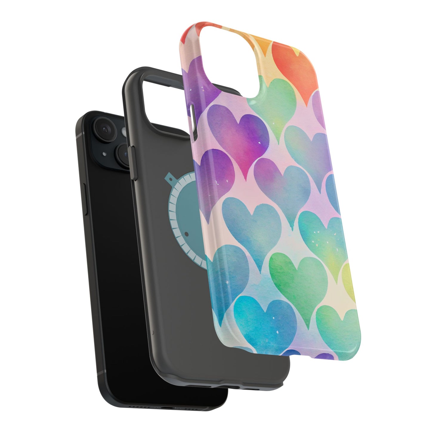 Rainbow Hearts Watercolor iPhone Case – Slim Design, Glossy Finish