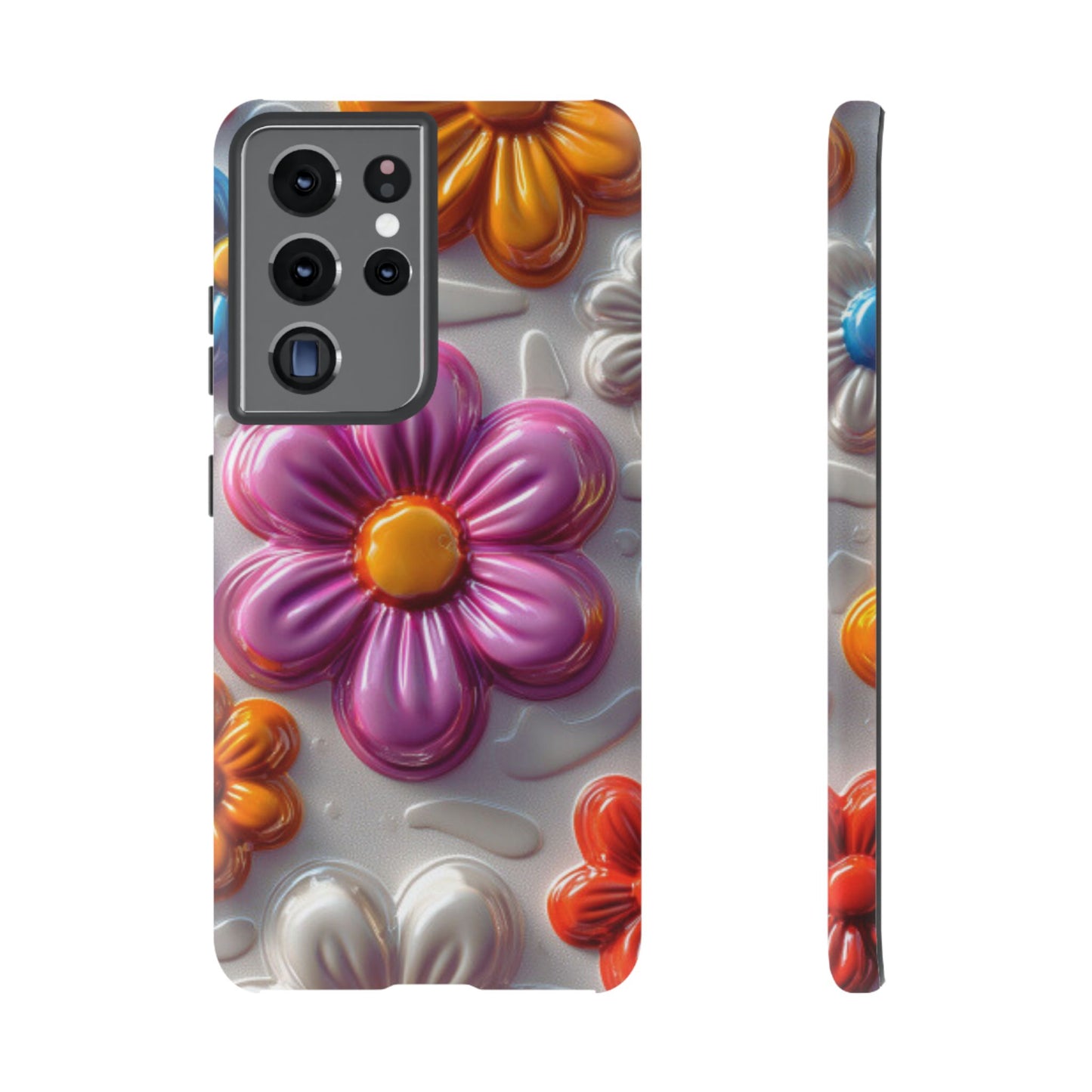 Glossy 3D Floral Samsung Galaxy  Case – Colorful Flower Pattern, Durable Protection