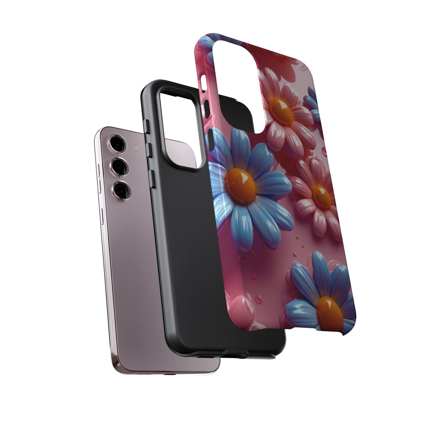 Pastel Daisy 3D Samsung Galaxy  Case – Glossy Pink and Blue Floral Design, Full Protection