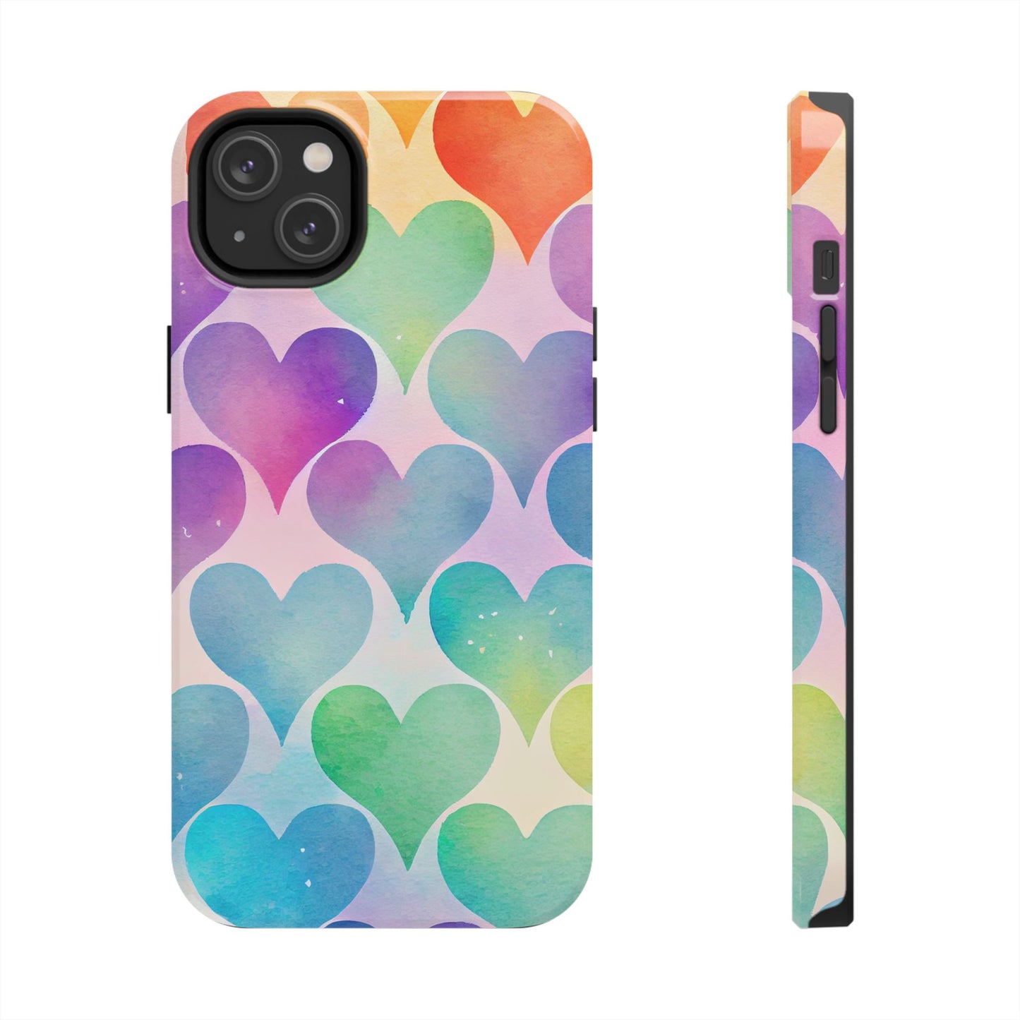 Rainbow Hearts Watercolor iPhone Case – Slim Design, Glossy Finish