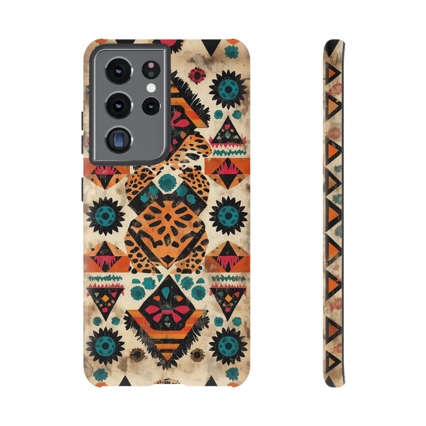 Bohemian Leopard & Tribal Floral Tough Samsung Galaxy Case – Vibrant Eclectic Design, Dual-Layer Protection