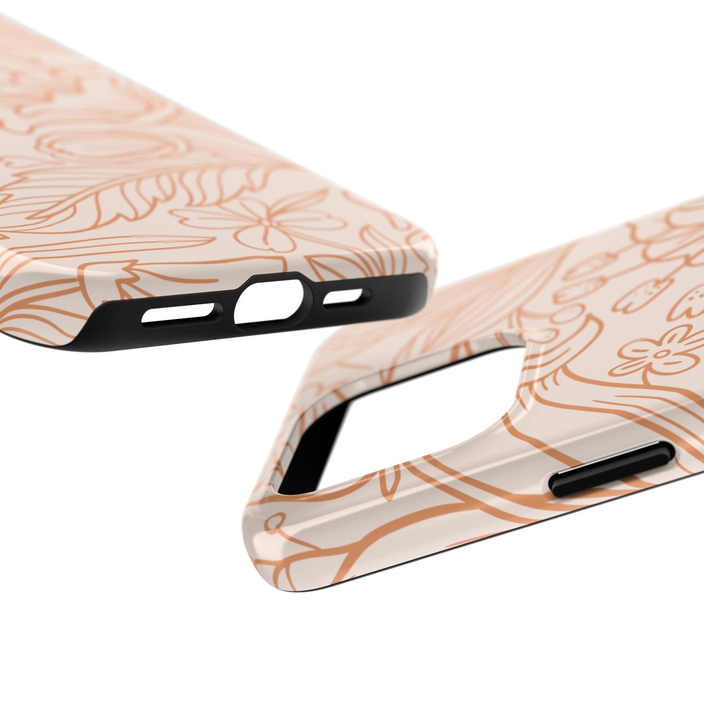 Soft Terracotta Floral Line Art Tough iPhone Case – Minimalist Botanical Design with Dual-Layer Protection