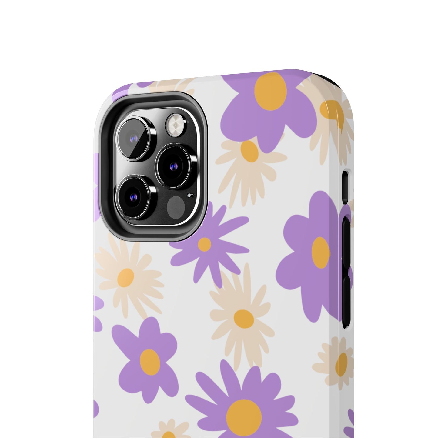 Retro Daisy Flower iPhone Case – Pastel Purple & Cream Floral Design with Matte Finish