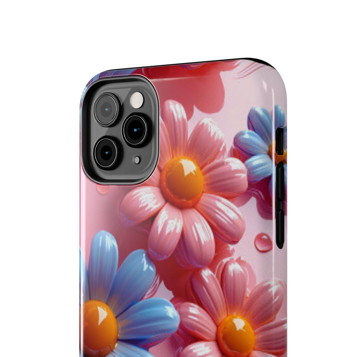 Pastel Daisy 3D iPhone Case – Glossy Pink and Blue Floral Design, Full Protection - BOGO Cases