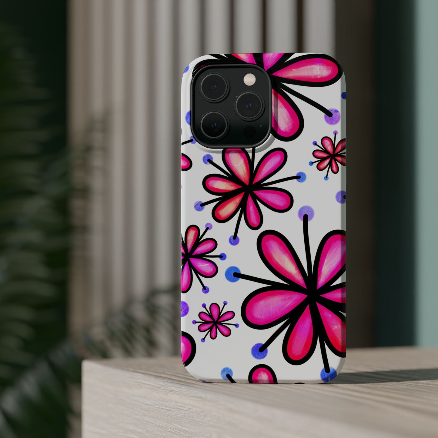 Pink Retro Bloom MagSafe iPhone Case – Ultra-Slim Design, Glossy Finish