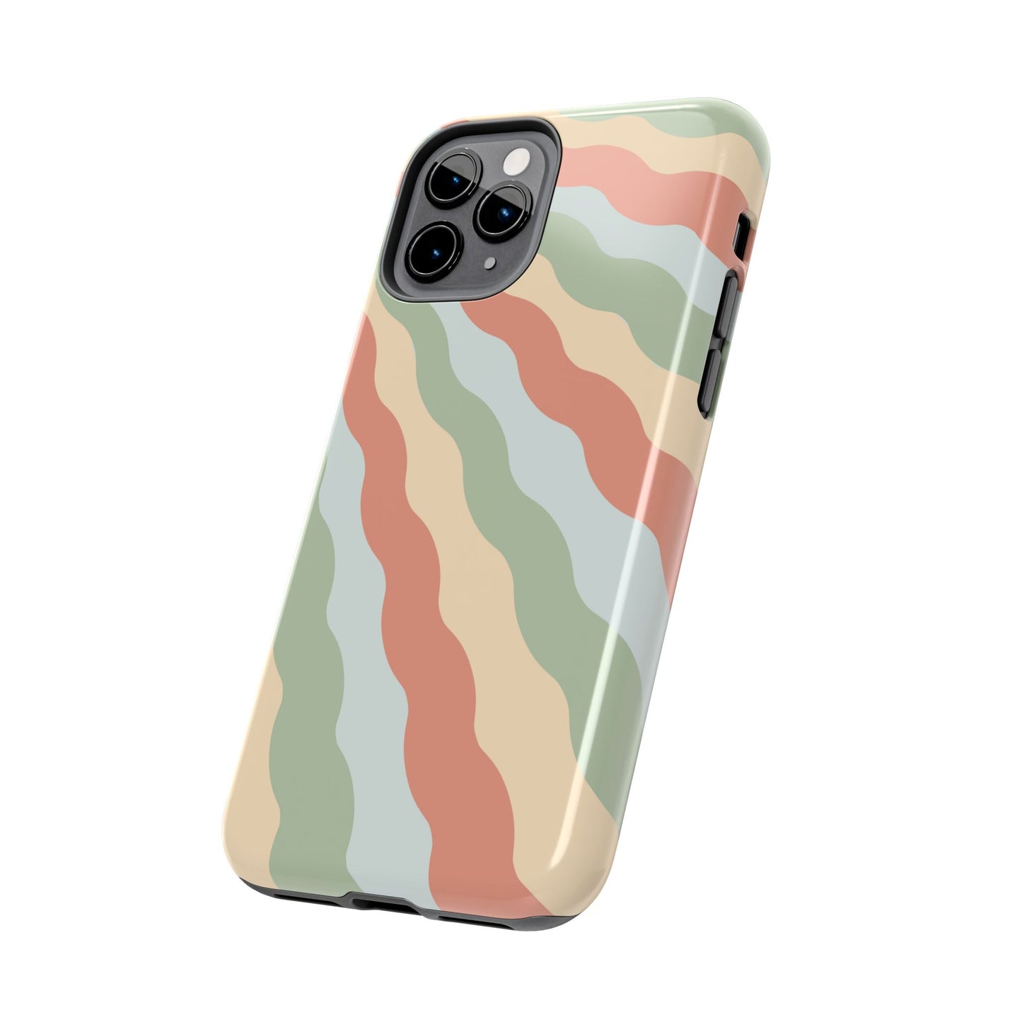 Earthy Retro Waves iPhone Case – 70s-Inspired Wavy Stripes in Soft Green, Cream, and Rust