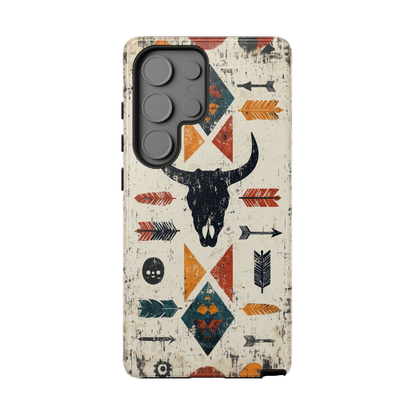 Tribal Bull Skull & Arrows Tough Samsung Galaxy Case – Rustic Western Design, Dual-Layer Protection