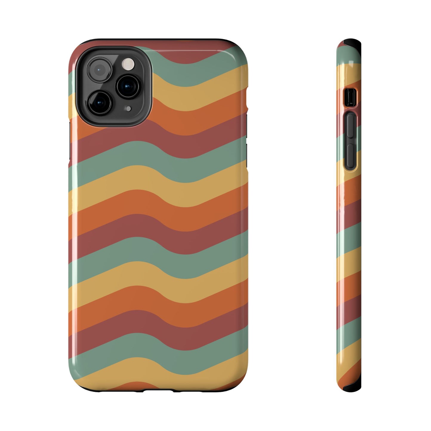 Retro Vibe Wavy Stripes iPhone Case – 70s-Inspired in Teal, Orange, and Rust