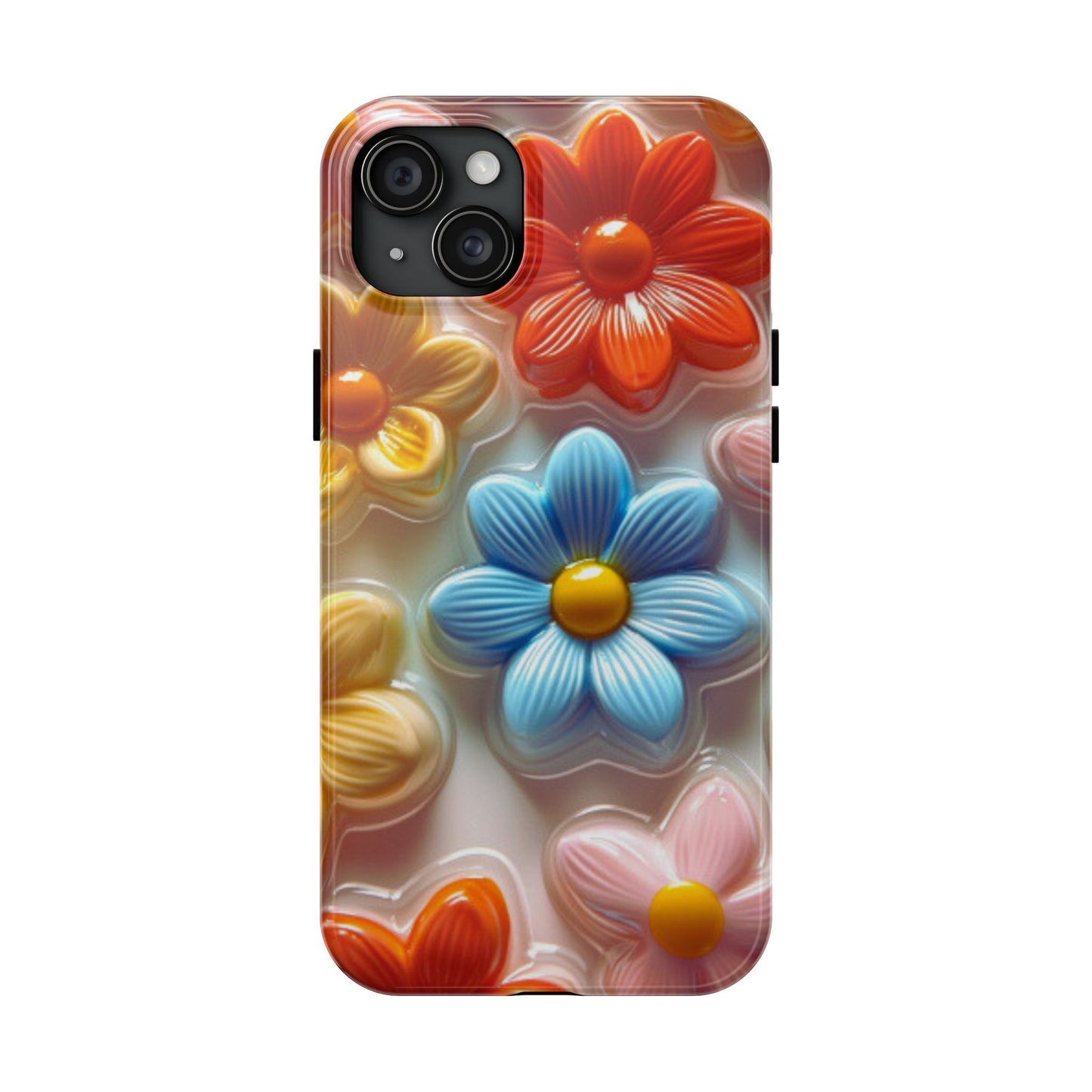 Glossy Retro Flower iPhone Case – Colorful 3D Floral Design, Durable Protection - BOGO Cases