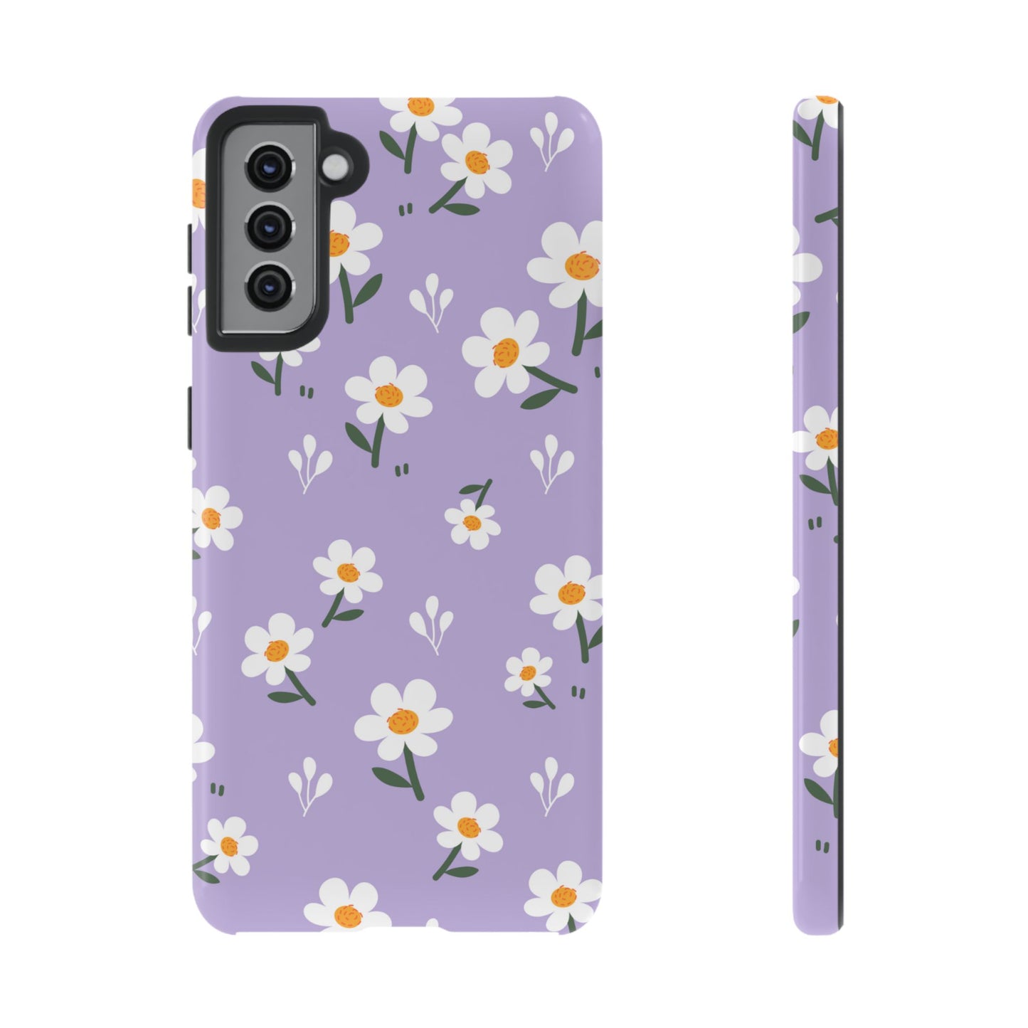 Purple Daisy Garden Samsung Galaxy Case – Soft Lavender Background, Shockproof Protection with Slim Fit
