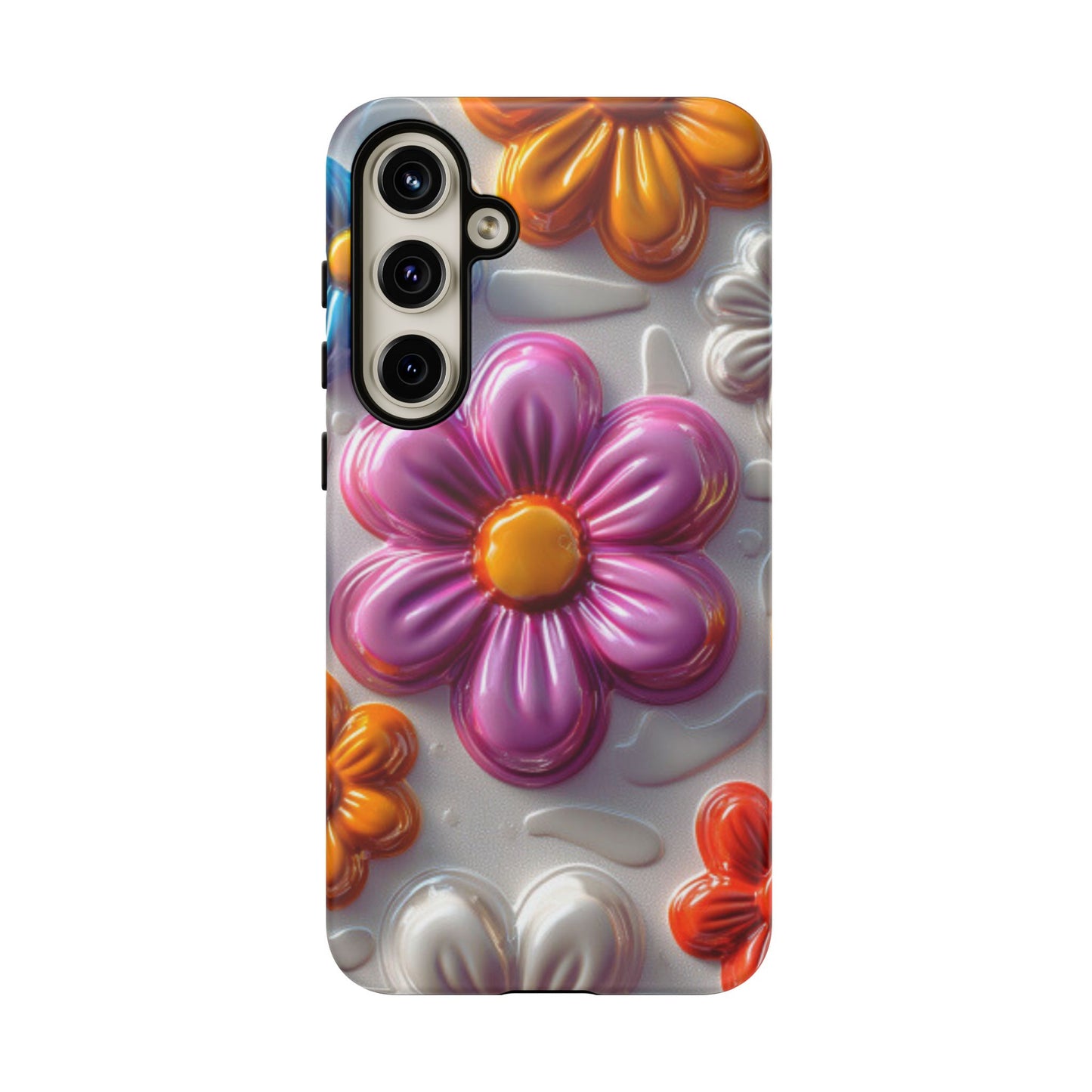 Glossy 3D Floral Samsung Galaxy  Case – Colorful Flower Pattern, Durable Protection