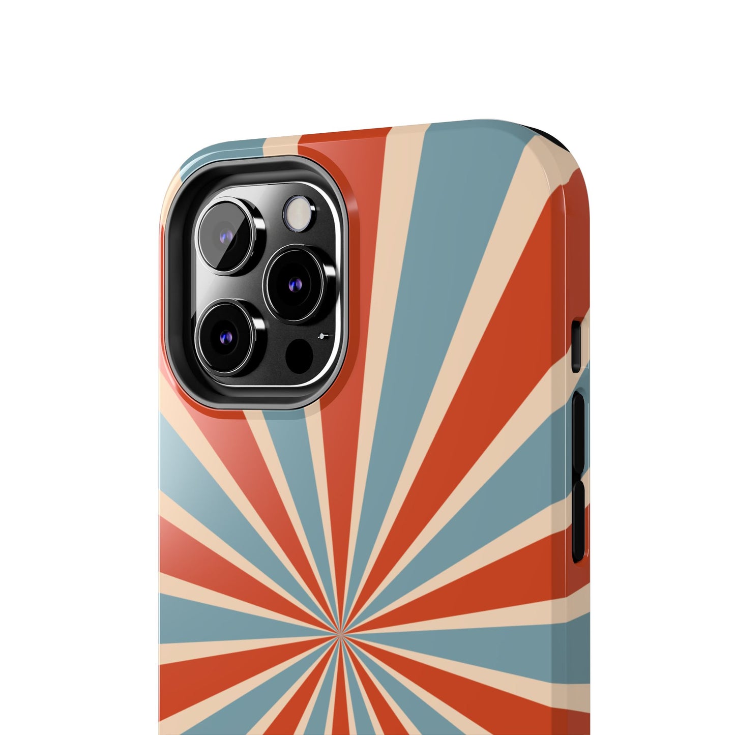 Vintage Blue & Red Sunburst iPhone Case – Bold Geometric Pattern, Shock-Resistant Cover