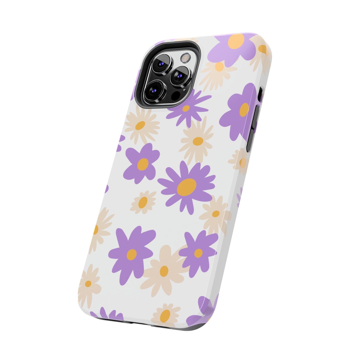Retro Daisy Flower iPhone Case – Pastel Purple & Cream Floral Design with Matte Finish