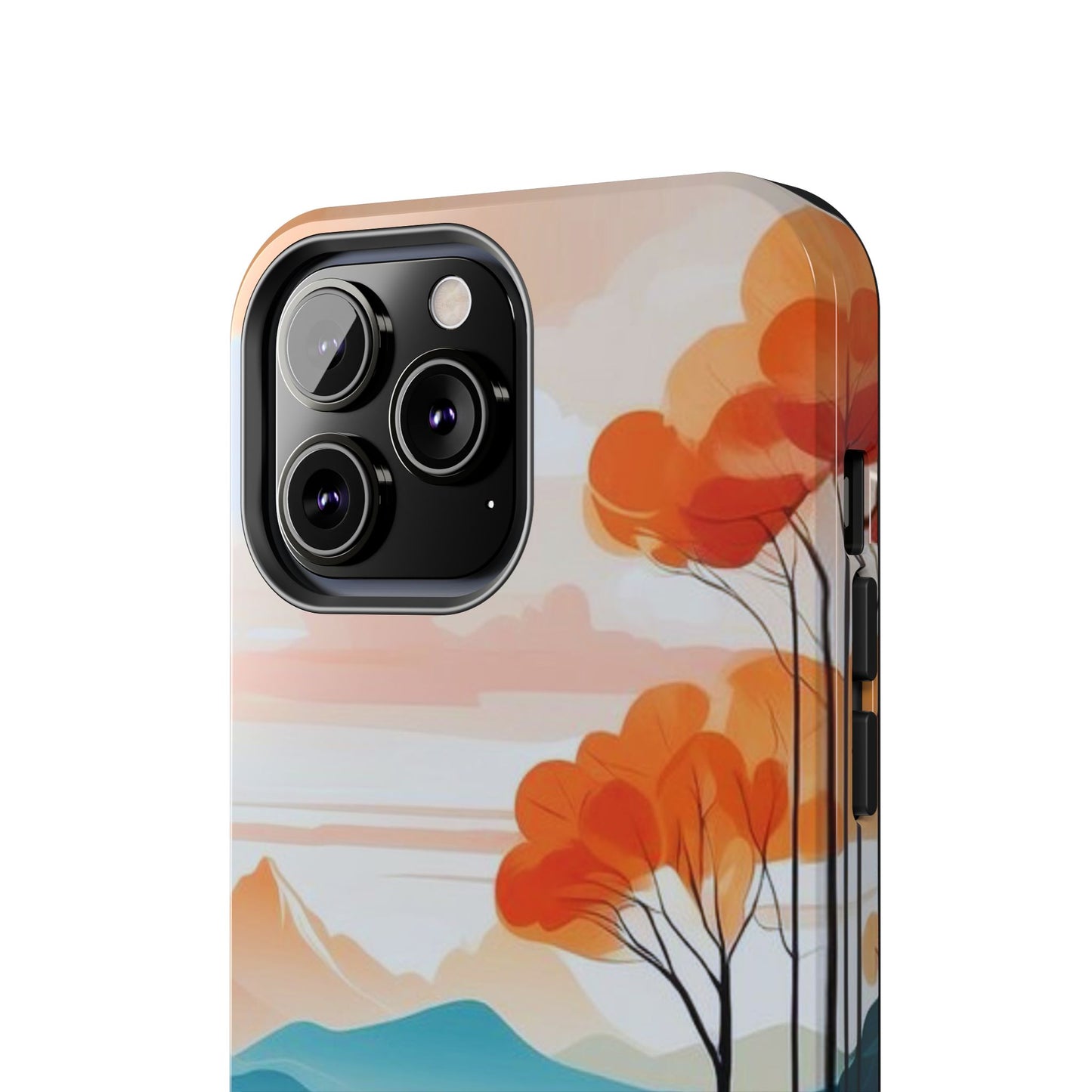 Serene Sunset Lake iPhone Case – Minimalist Landscape Art, Dual-Layer Protection