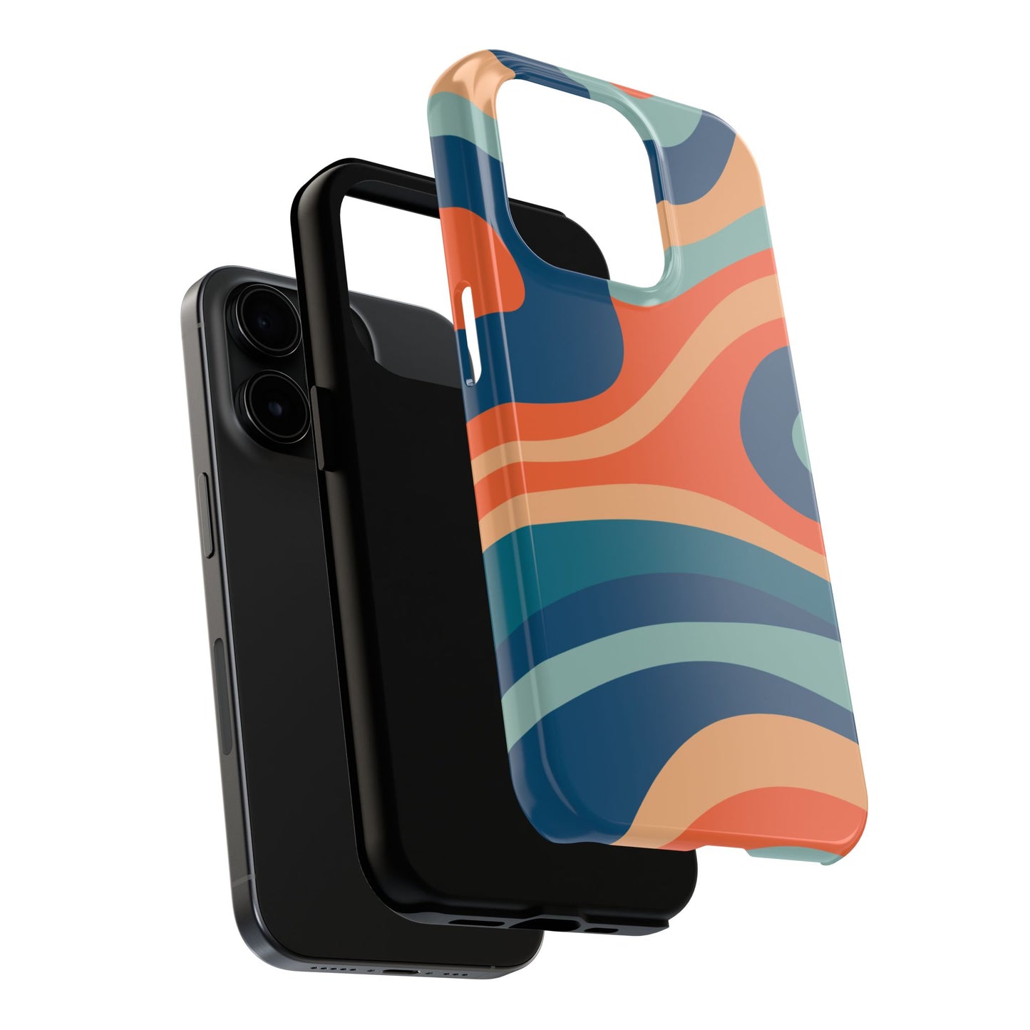 Retro Vibe Wavy Stripes iPhone Case – 70s-Inspired in Teal, Orange, and Rust