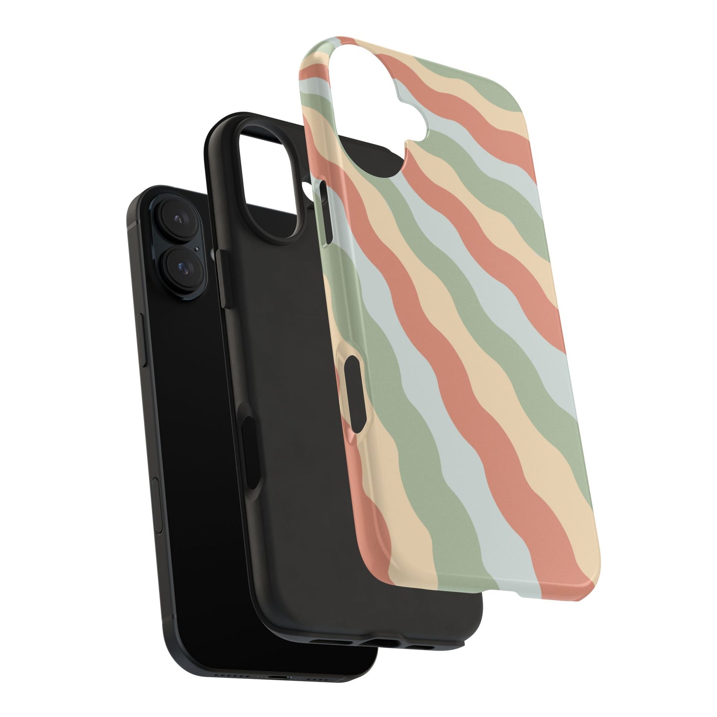 Earthy Retro Waves iPhone Case – 70s-Inspired Wavy Stripes in Soft Green, Cream, and Rust