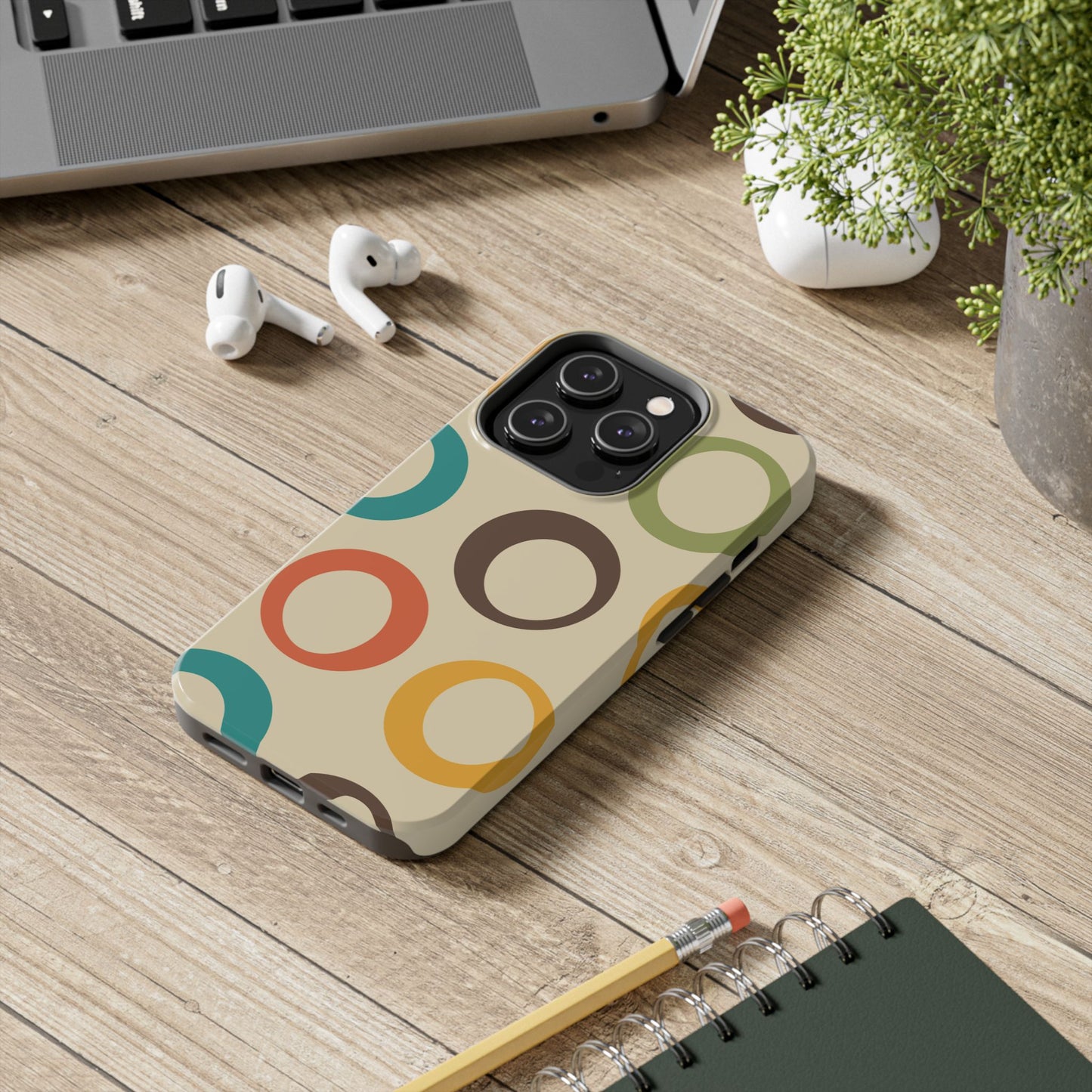 Retro Colorful Rings iPhone Case – Shockproof, Matte Finish, Dual-Layer Protection