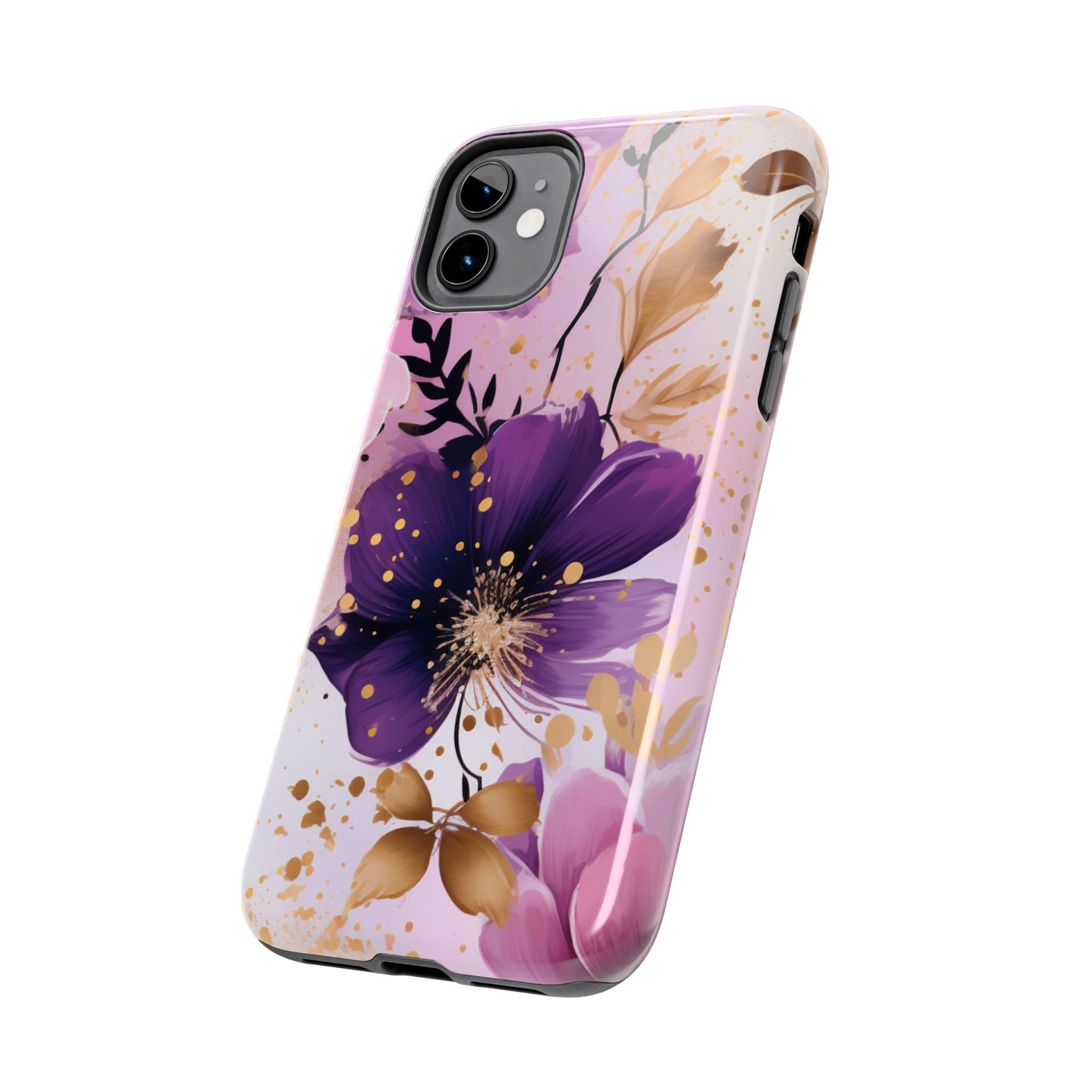 Elegant Purple & Gold Floral iPhone Case - Luxe Flower Design