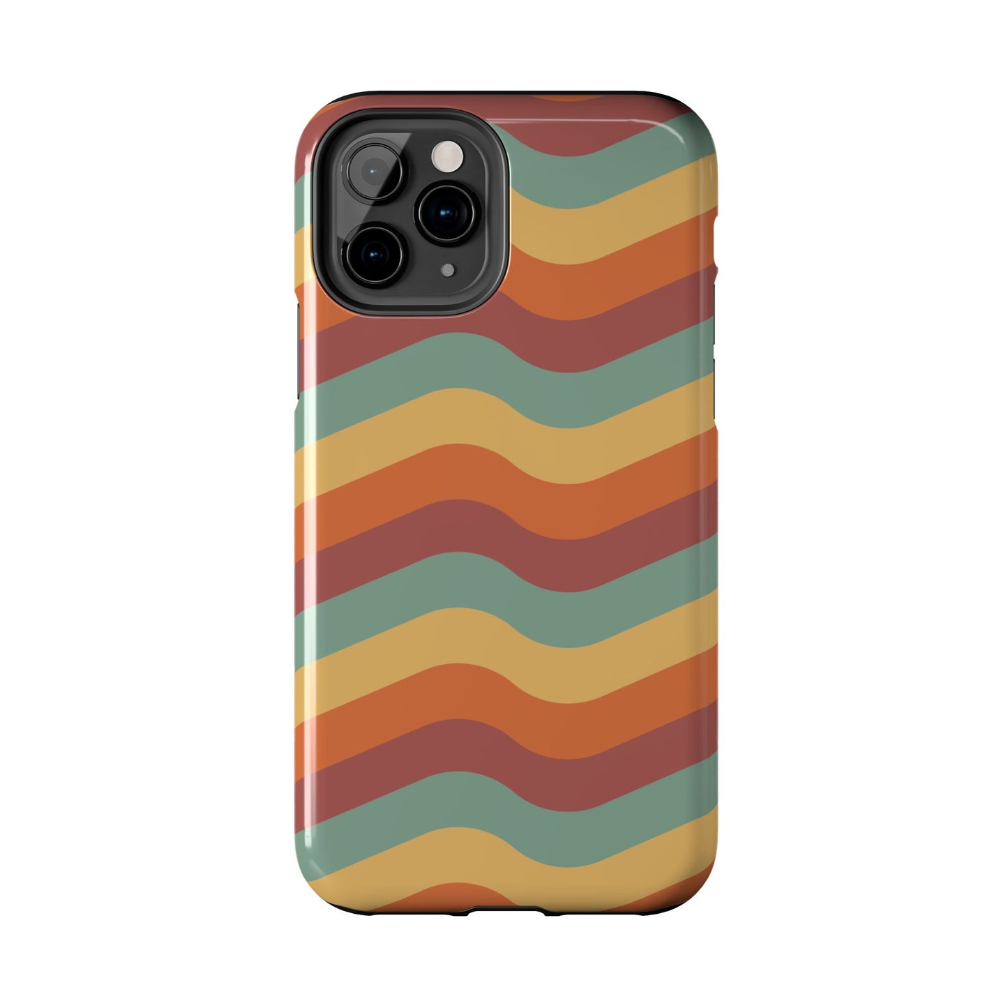 Retro Vibe Wavy Stripes iPhone Case – 70s-Inspired in Teal, Orange, and Rust
