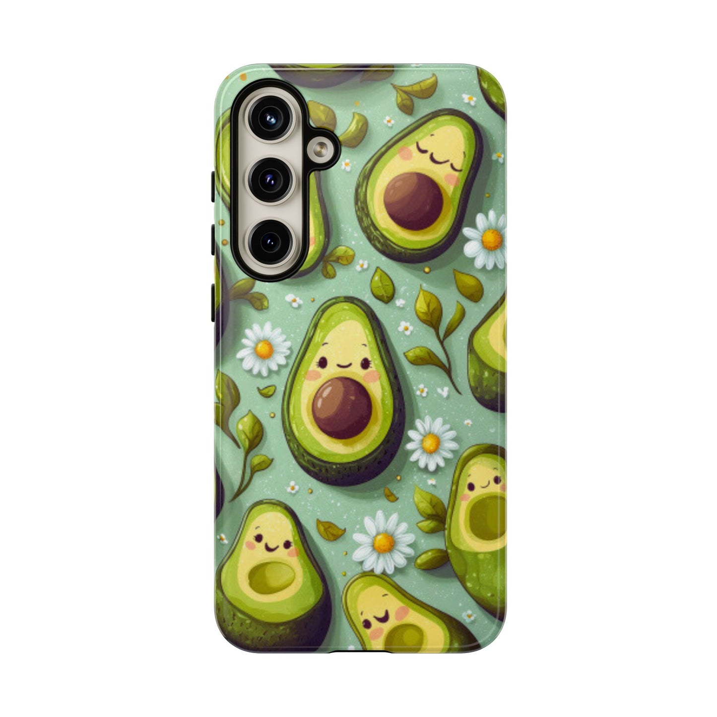 Cute Avocado Samsung Galaxy Case – Adorable Kawaii Avocados with Daisies, Shock-Resistant