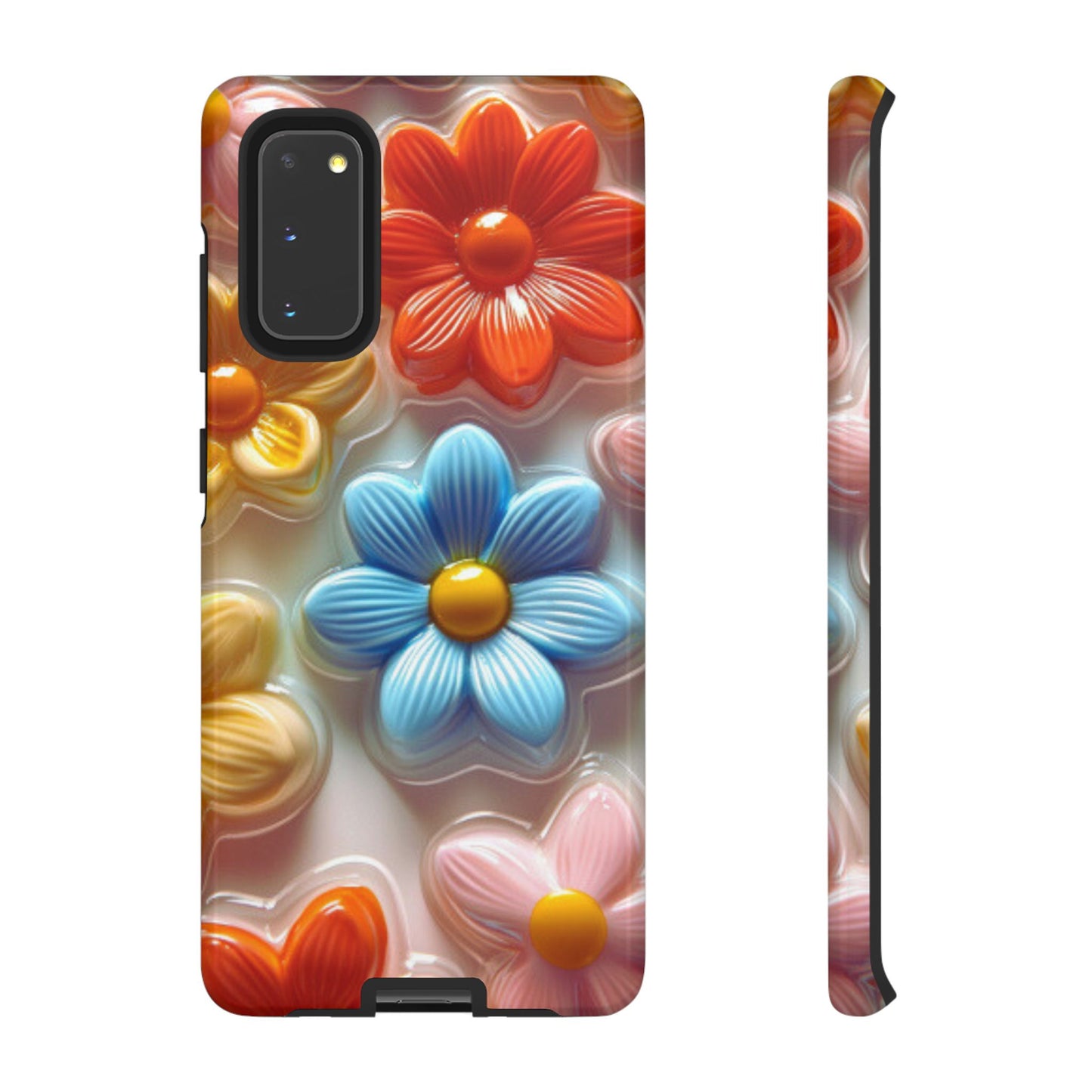 Glossy Retro Flower Samsung Galaxy Case – Colorful 3D Floral Design, Durable Protection